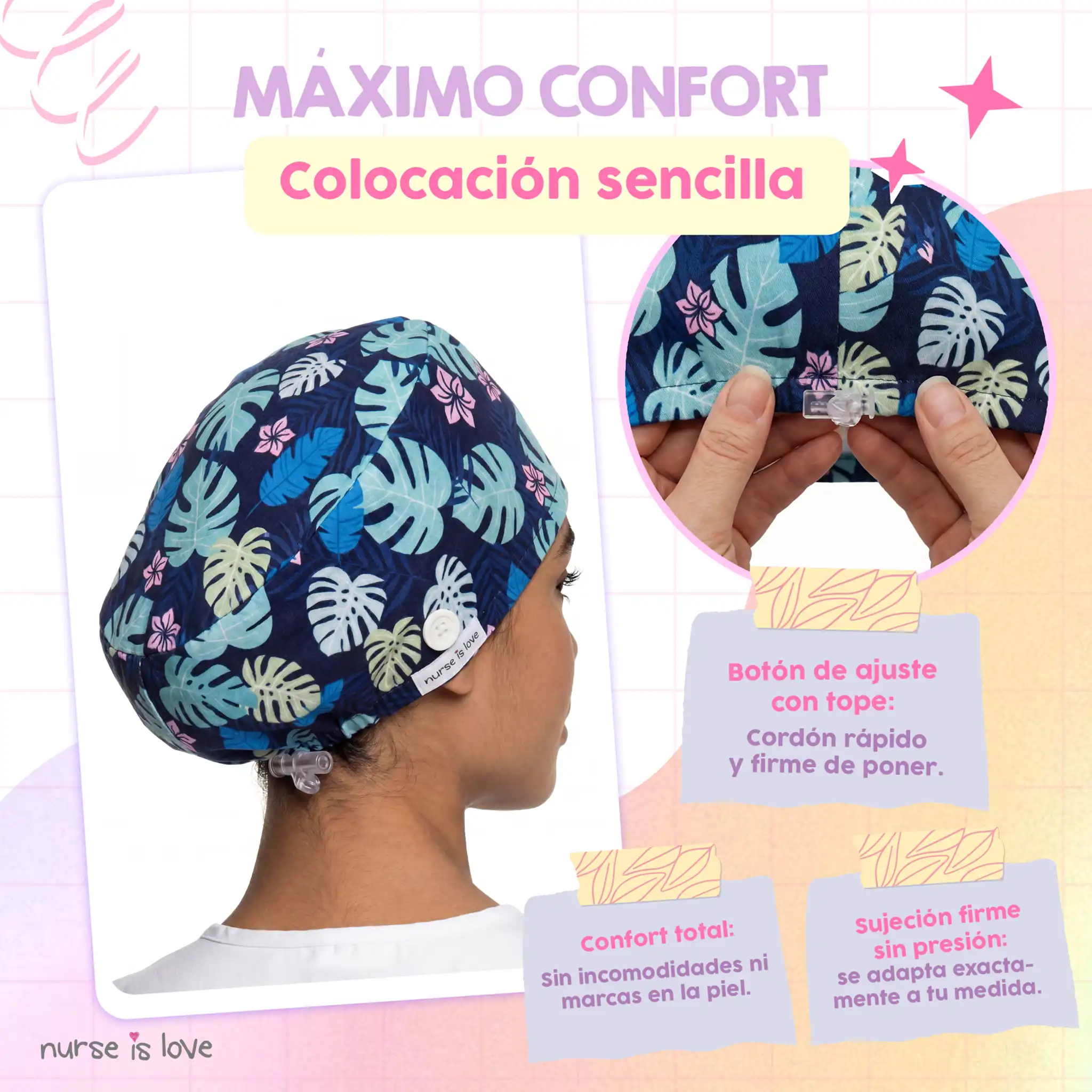 Gorro Hojas Navy para Enfermeras