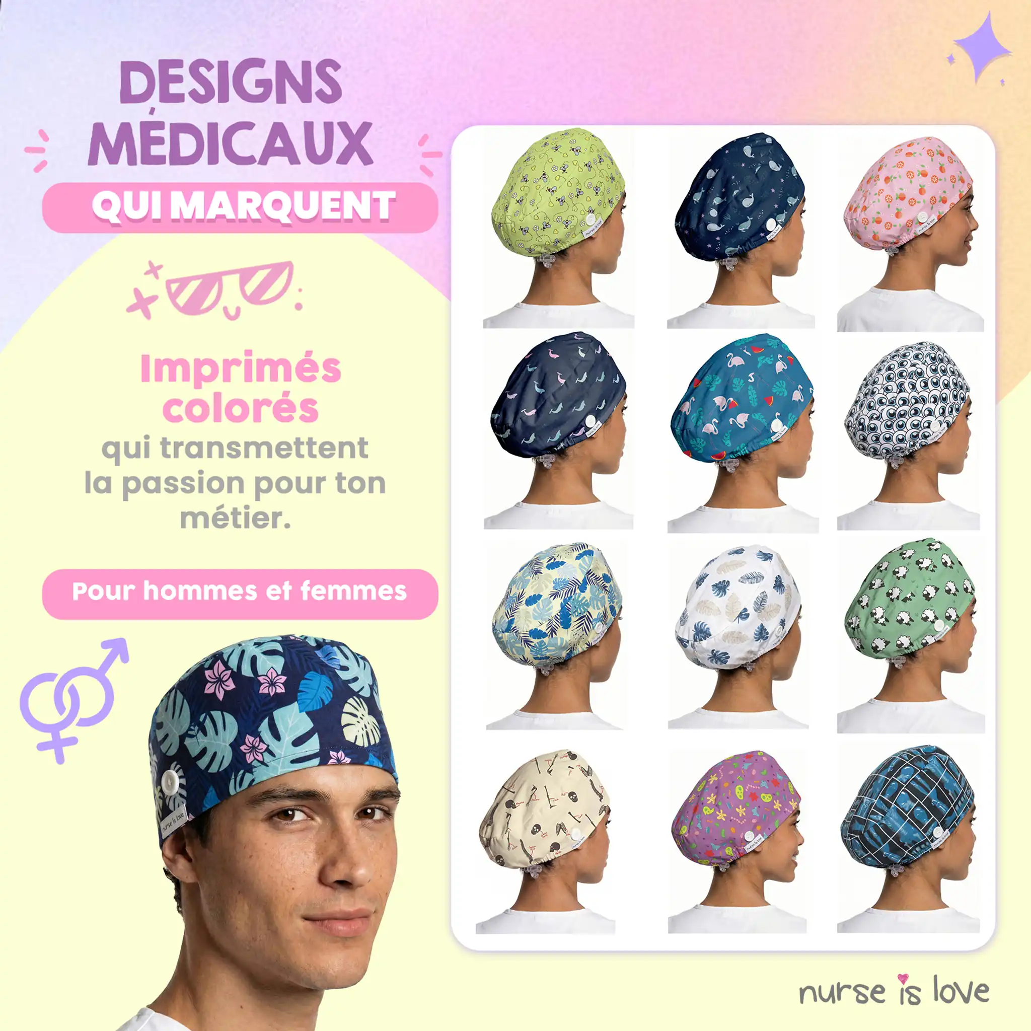 Calot feuilles bleu marine pour infirmières