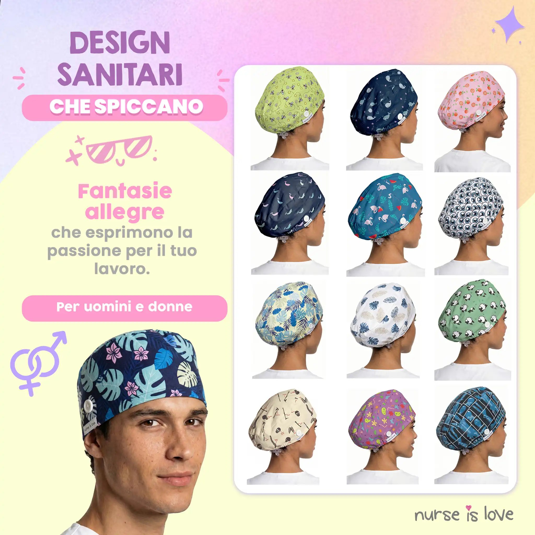 Cappello Foglie Navy per Infermiere 
