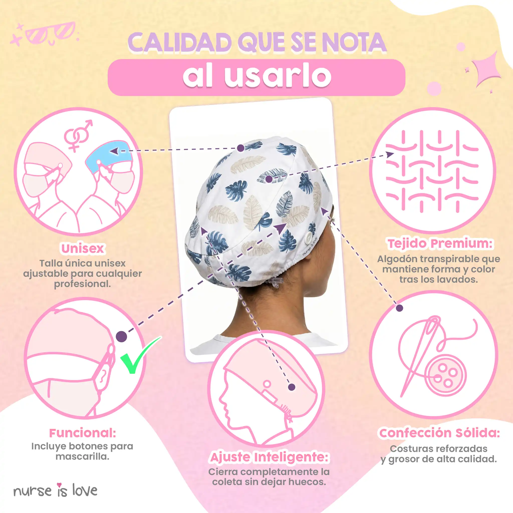 Gorro Folhas Pérola para Enfermeiras