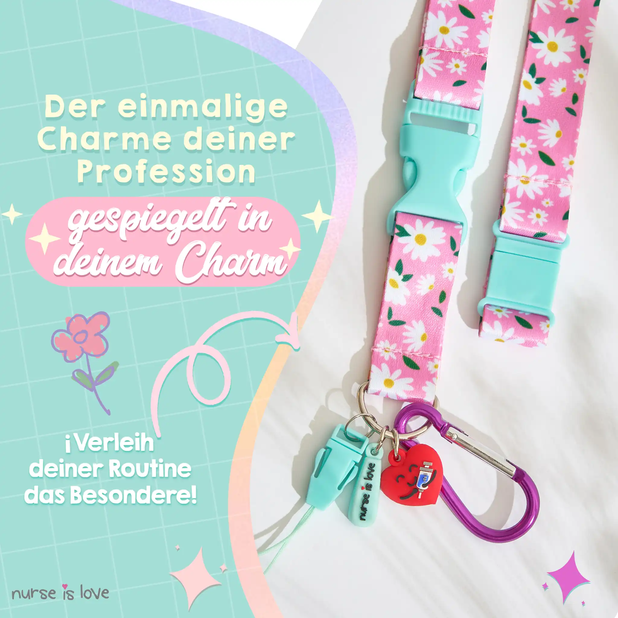 Aqua Gänseblümchen Lanyard
