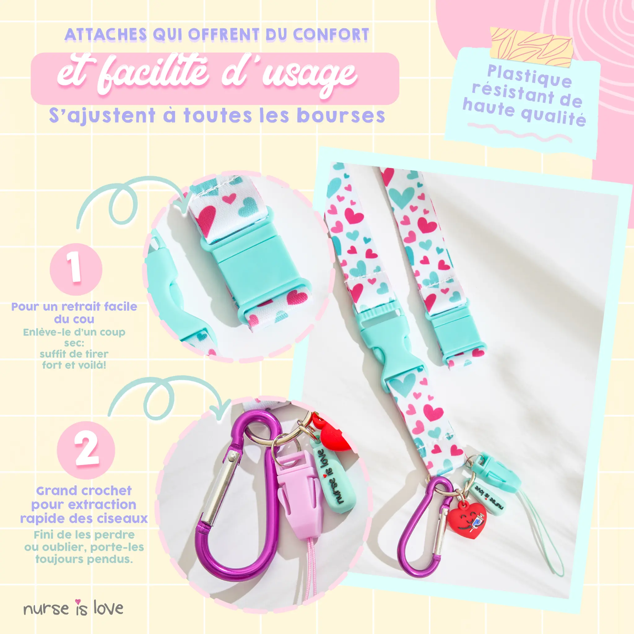 Lanyard Aqua Cœurs