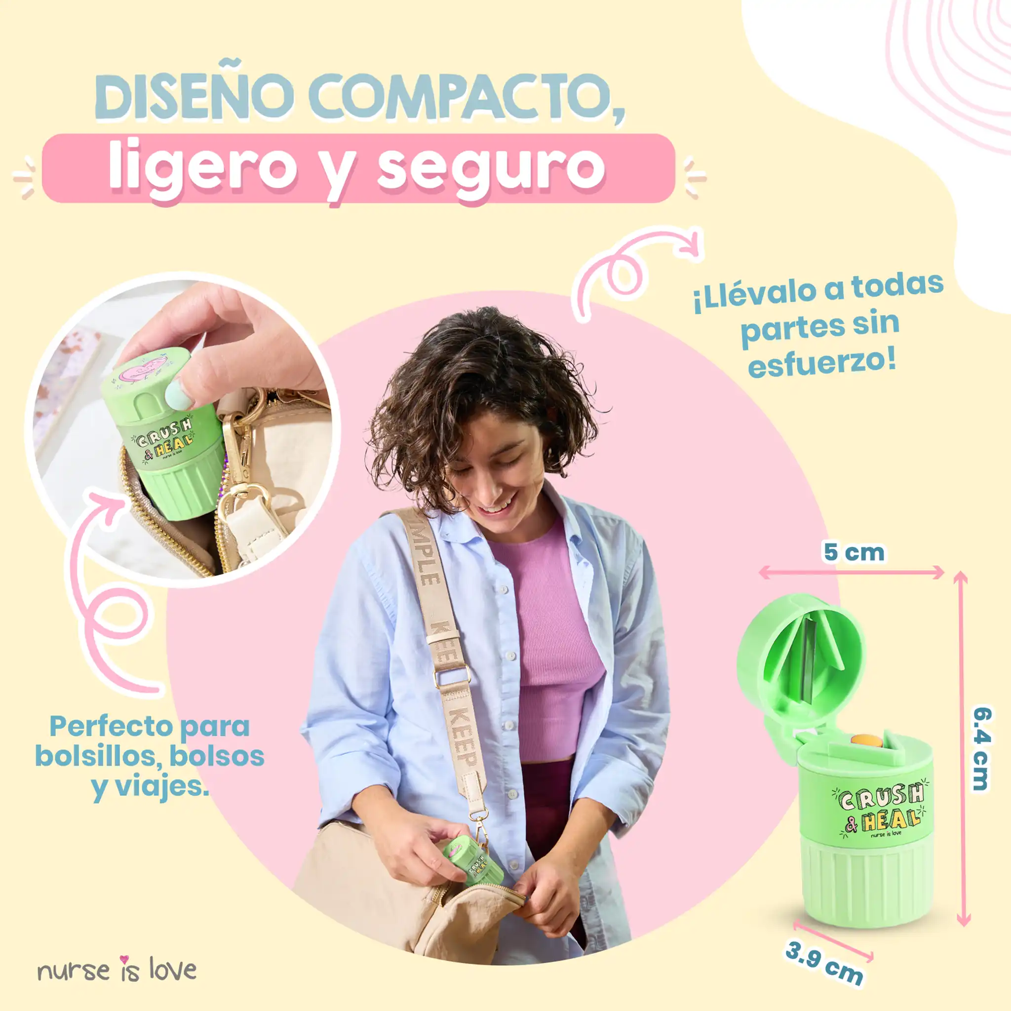 Pastillero, Triturador y Cortador de Pastillas 3 en 1 (Verde)