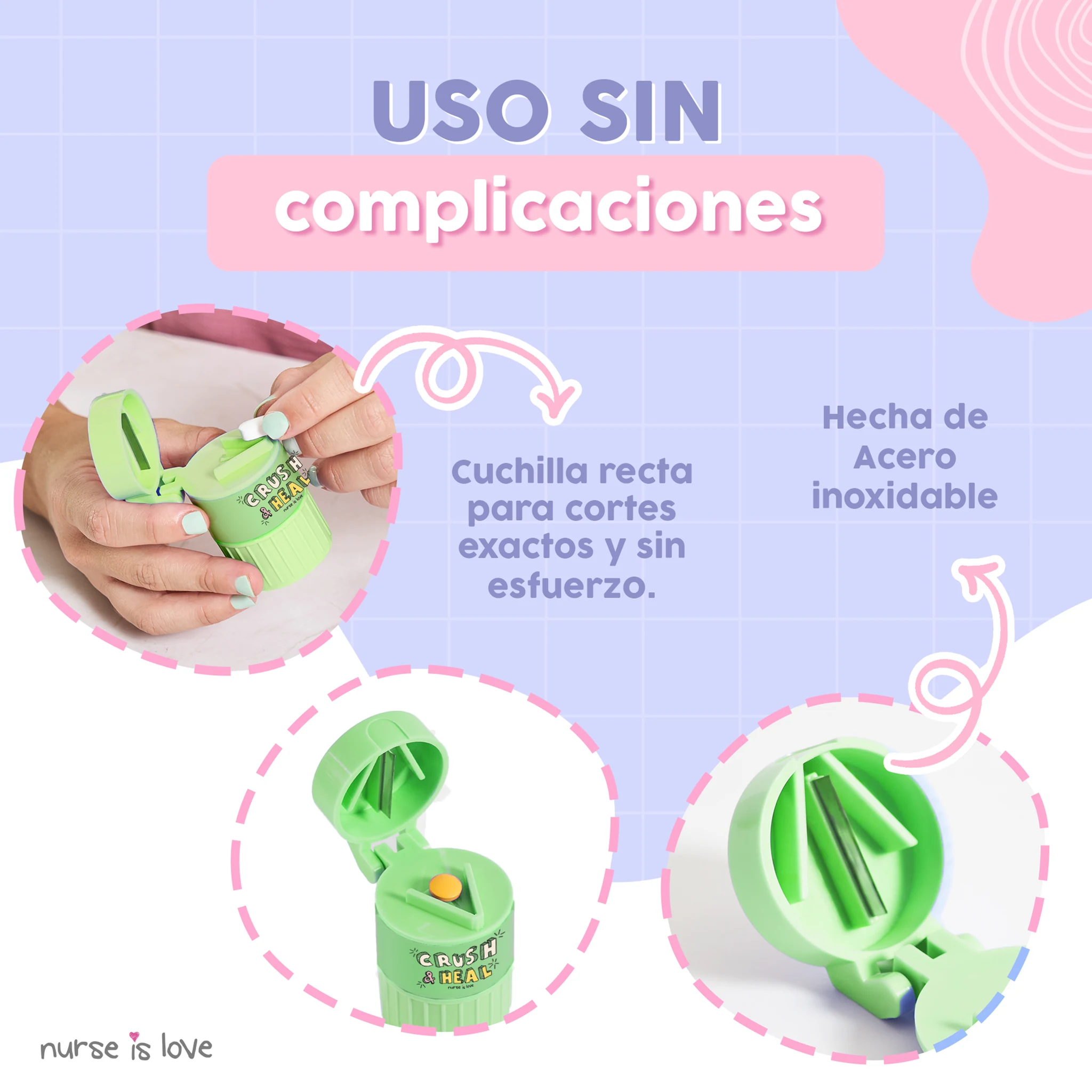 Pastillero, Triturador y Cortador de Pastillas 3 en 1 (Verde)