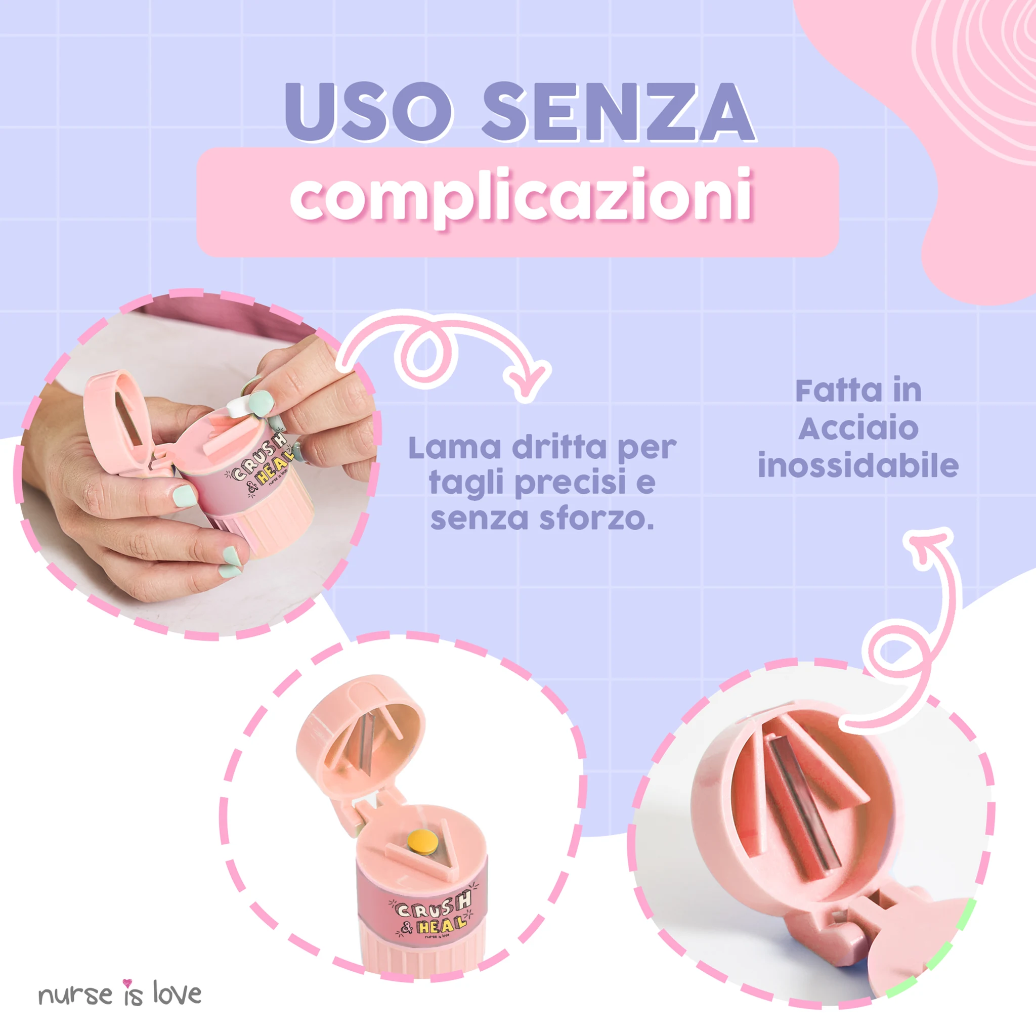 Pill Box, Trituratore e Cutter 3 in 1 Rosa