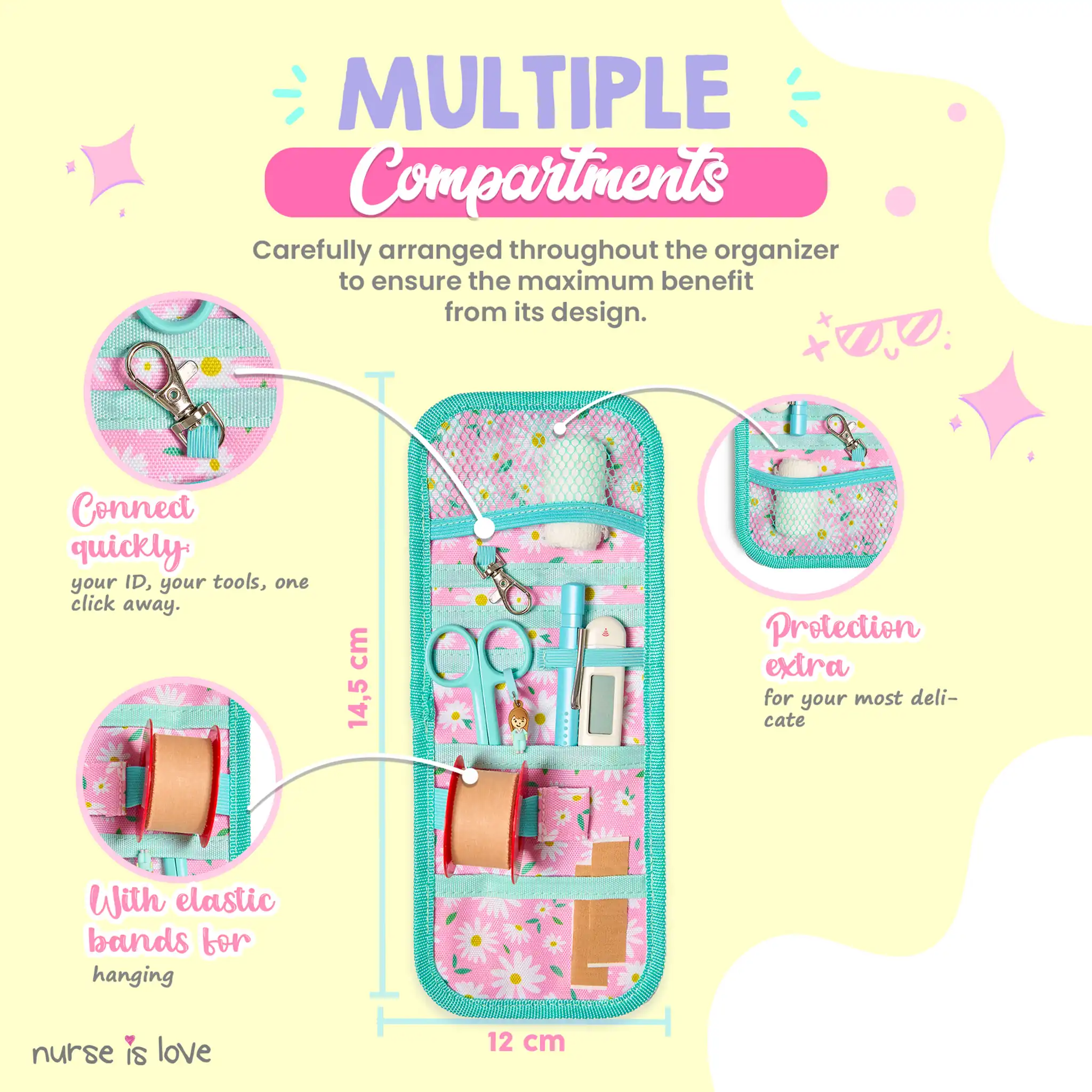 Aqua Daisies Pocket Organizer