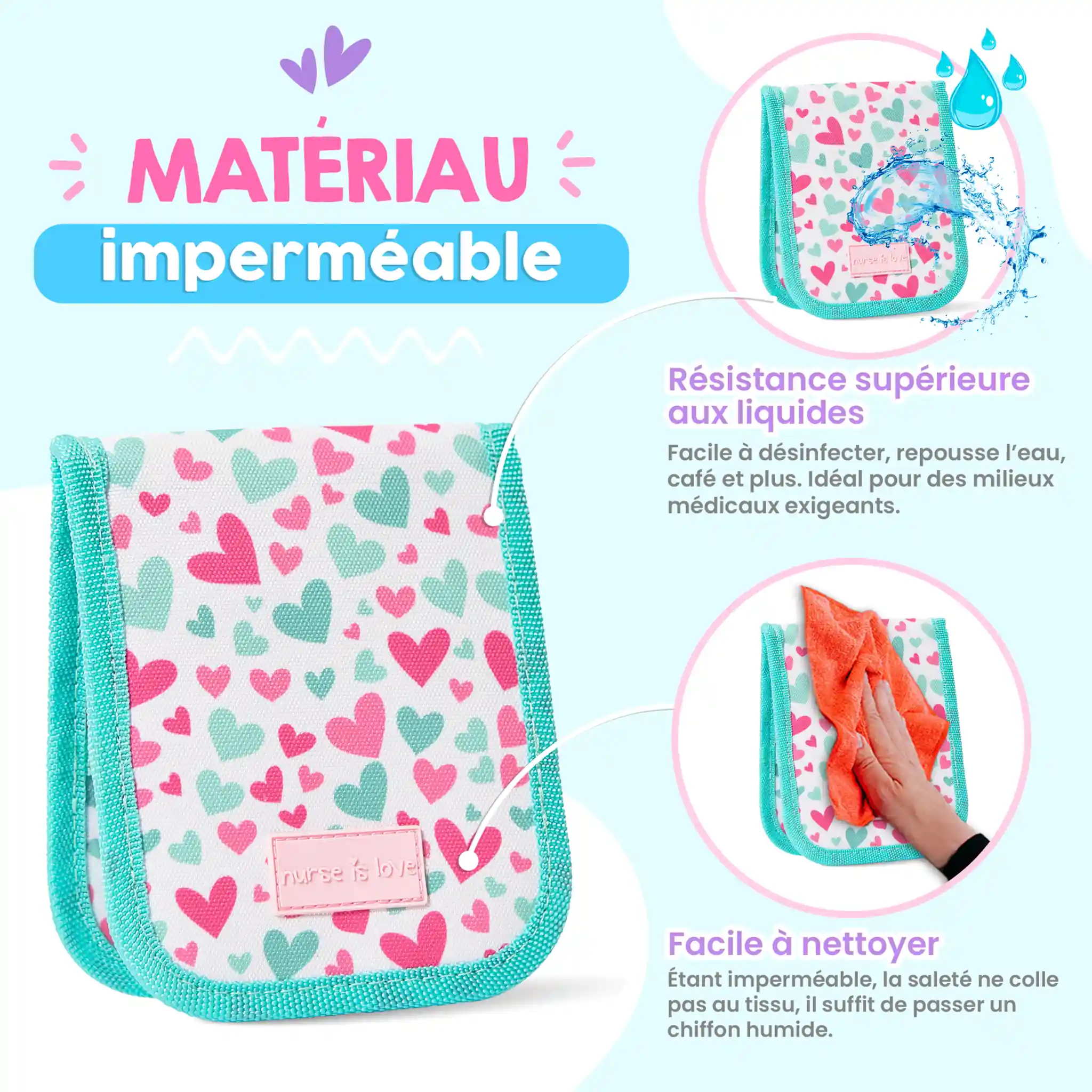 Organisateur de Poche Aqua Cœurs