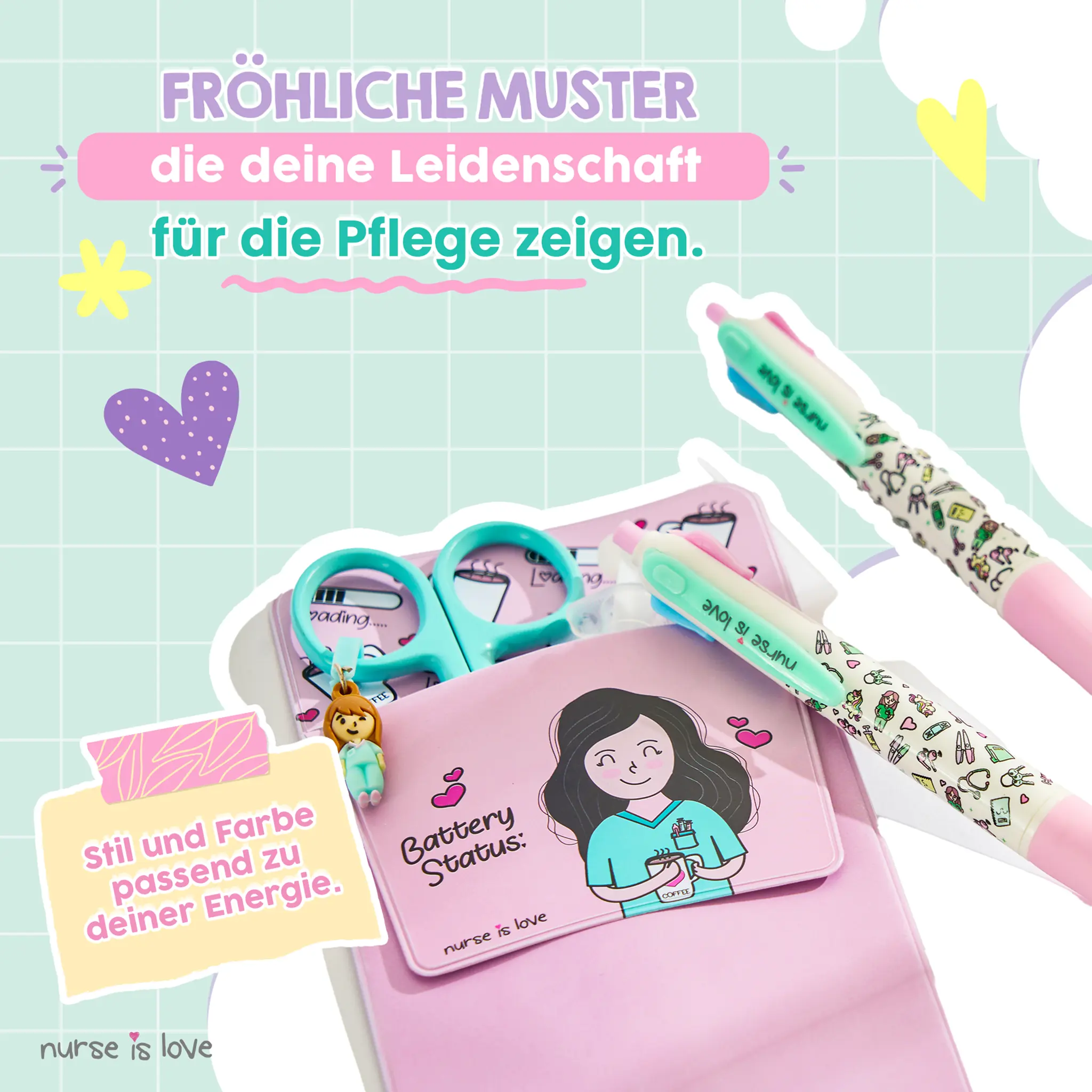 Set mit 2 mehrfarbigen Stiften + rosa Taschenschutz