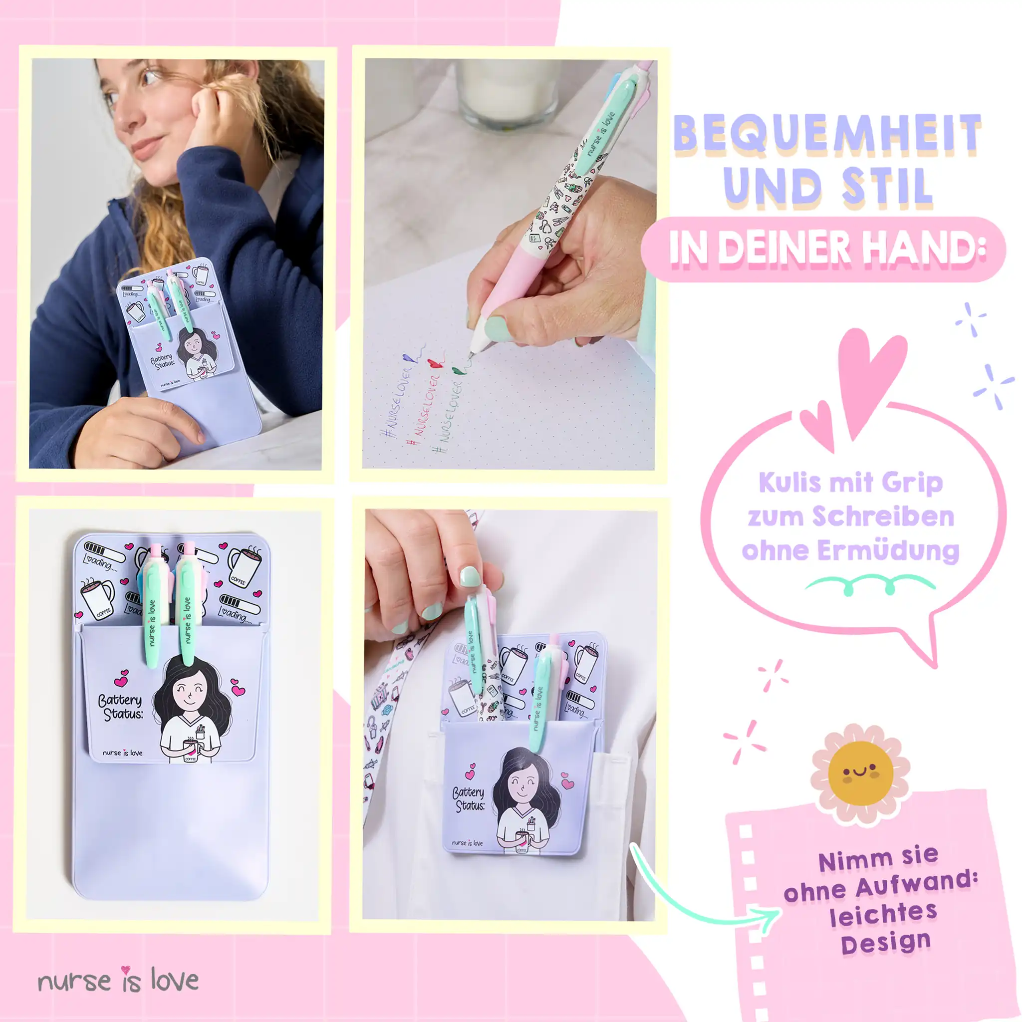 Set mit 2 Multicolor Kugelschreibern + lila Taschenorganizer