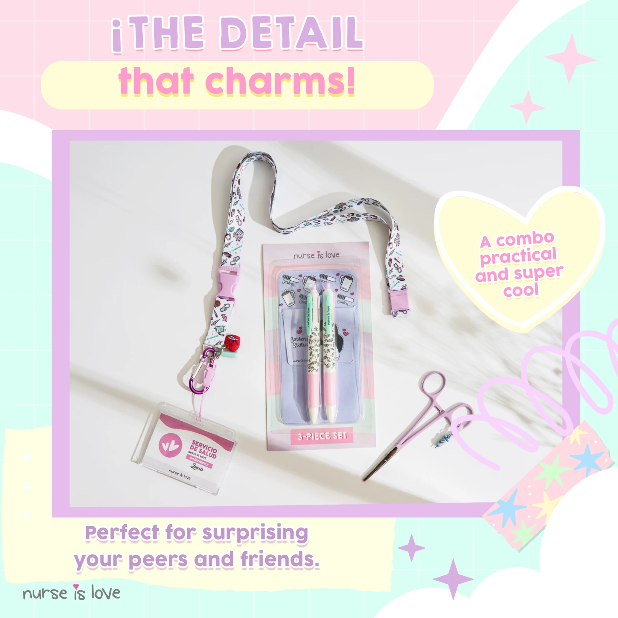 Set of 2 Multicolor Pens + Purple Pocket Protector
