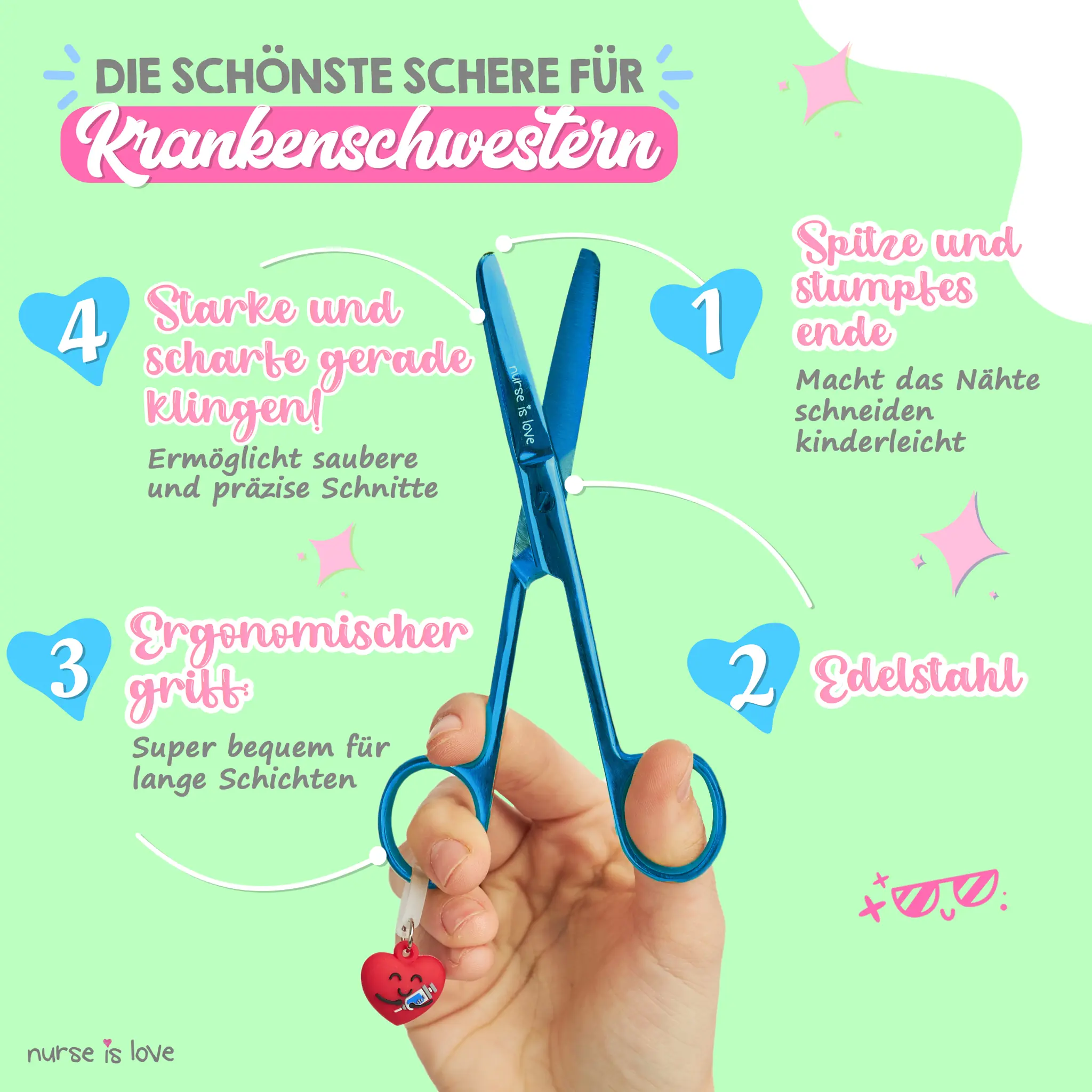 Pflege Schere Entenschnabel Chrom Blau