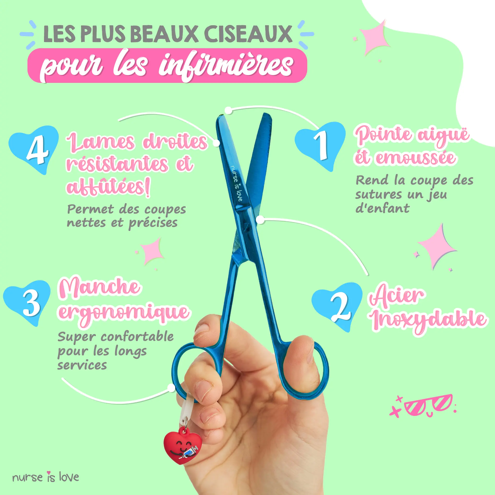 Ciseaux Infirmiers Bec de Canard Chromium Bleu