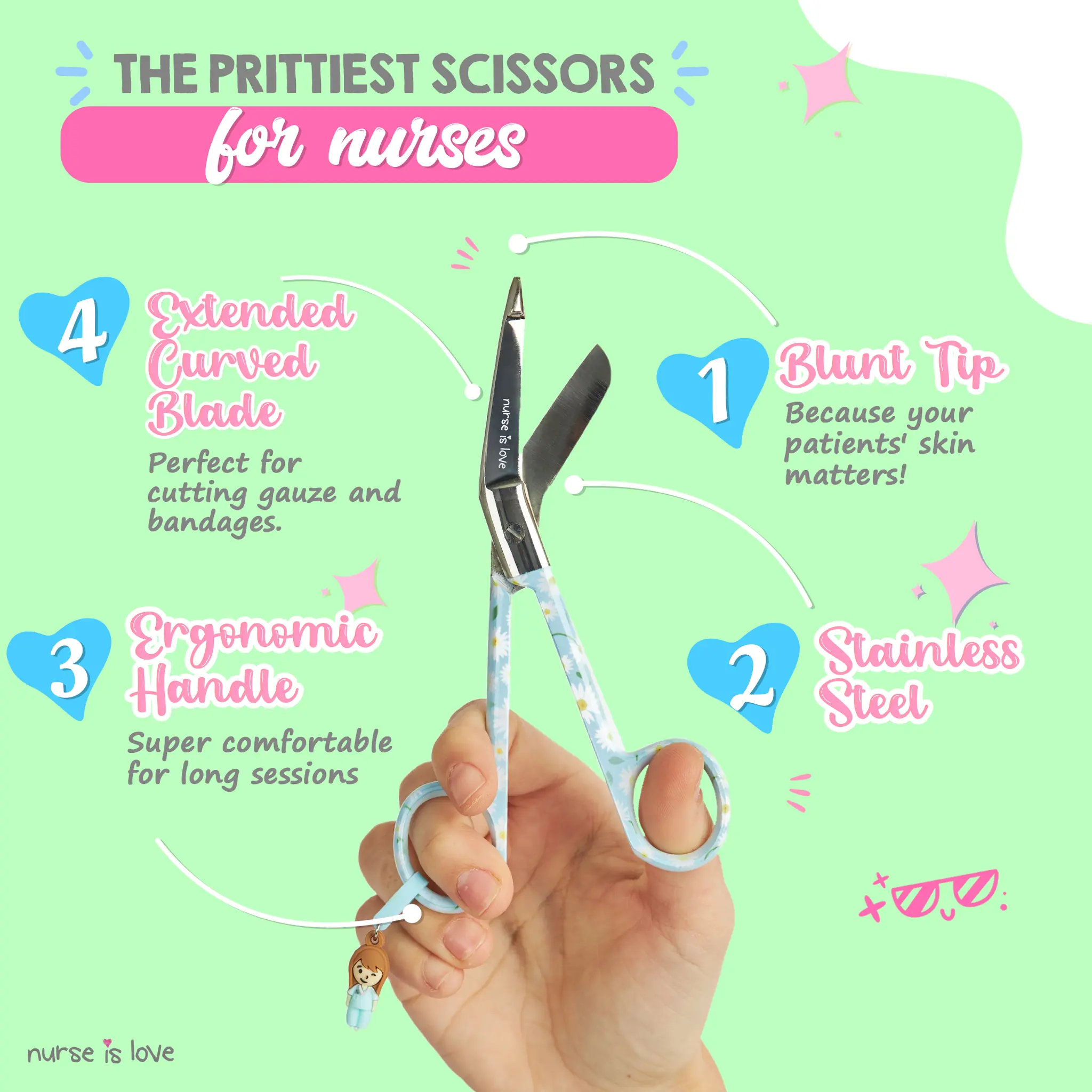Nursing Blue Daisies Duckbill Scissors 