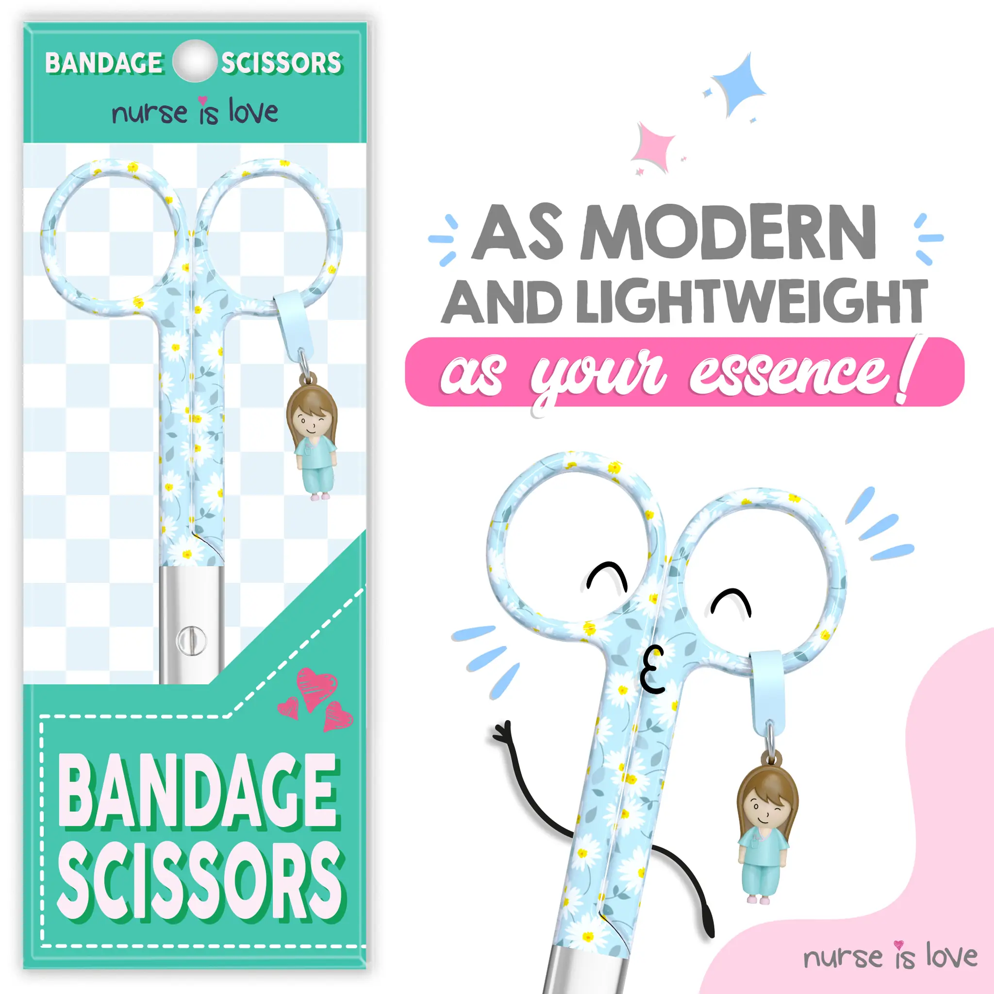 Nursing Blue Daisies Duckbill Scissors 