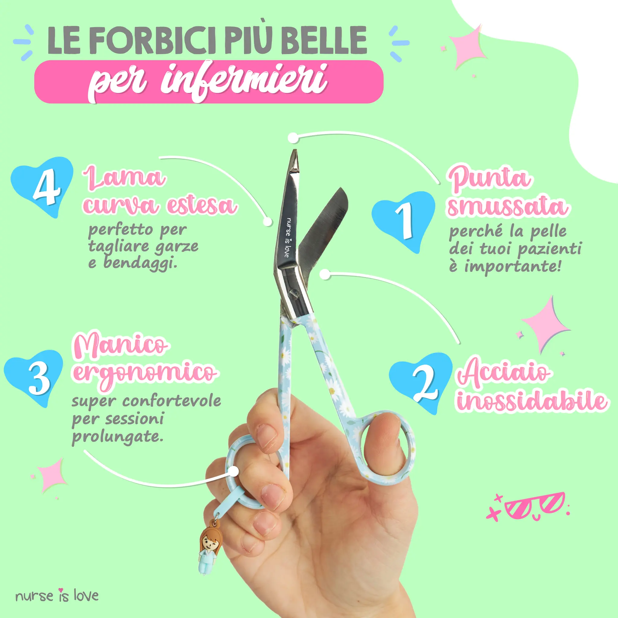 Forbici Infermieristiche Pico di Pato Margherite Fondo Blu
