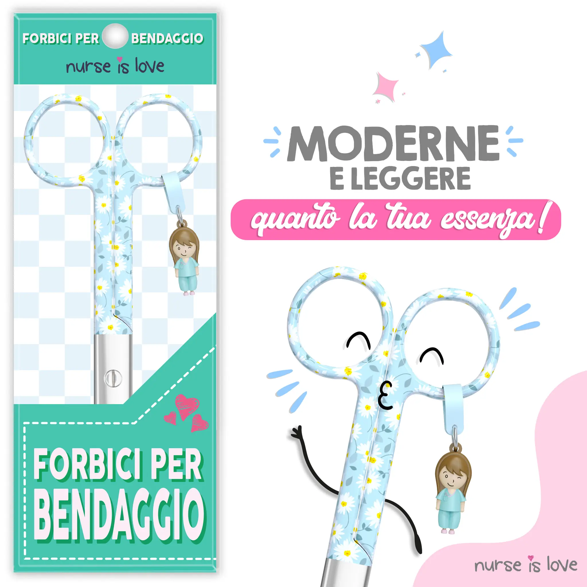 Forbici Infermieristiche Pico di Pato Margherite Fondo Blu