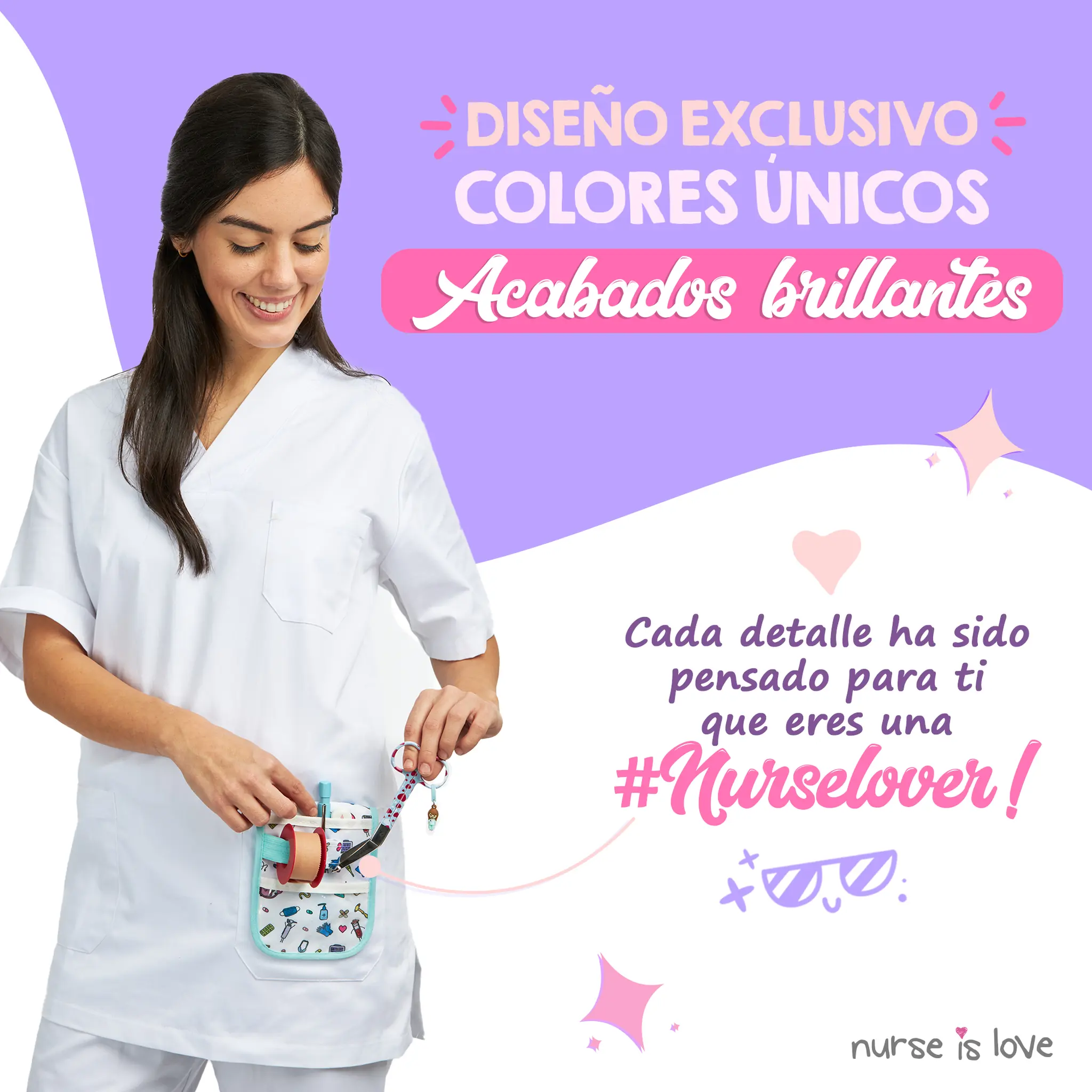 Tijeras Enfermería Pico de Pato corazones fondo azul