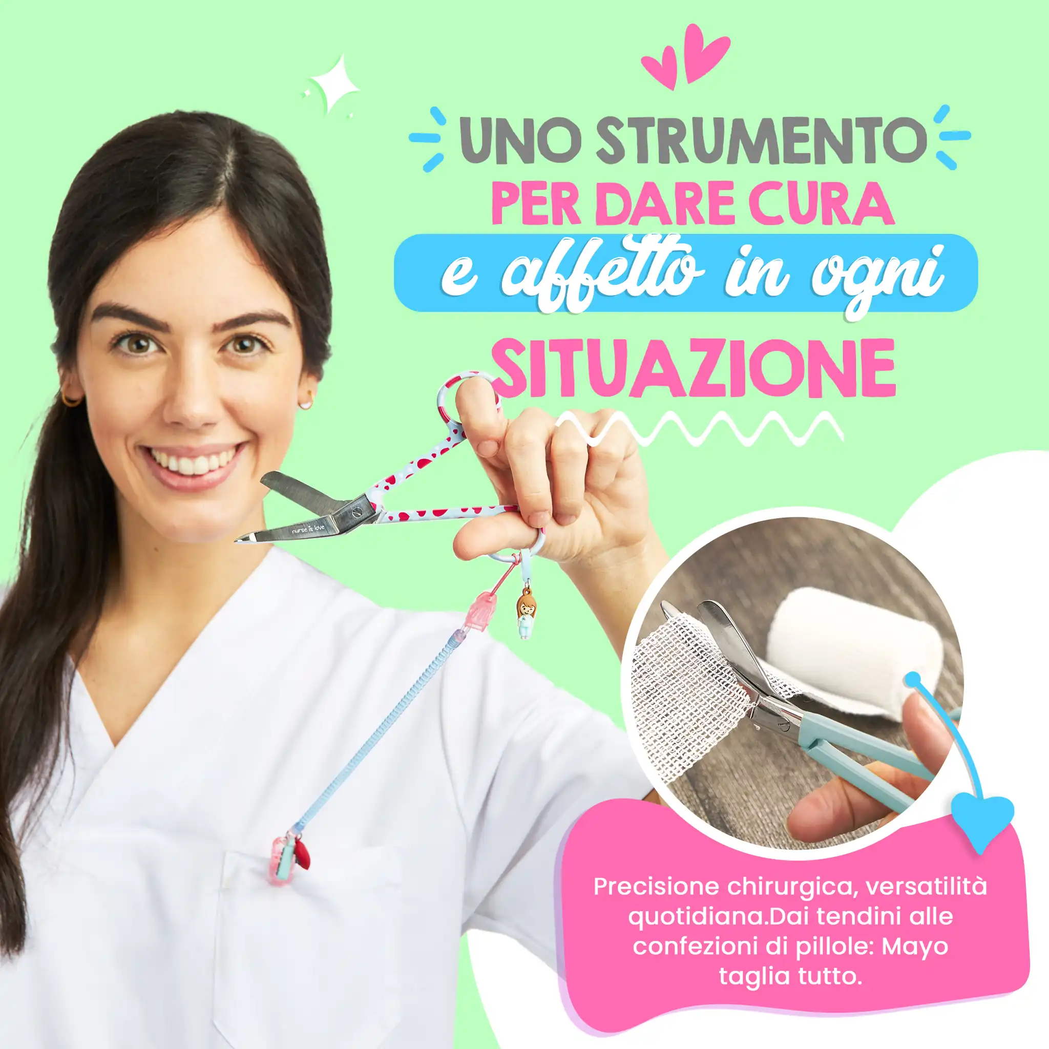 Forbici Infermieristiche Pico di Pato Cuori Fondo Blu