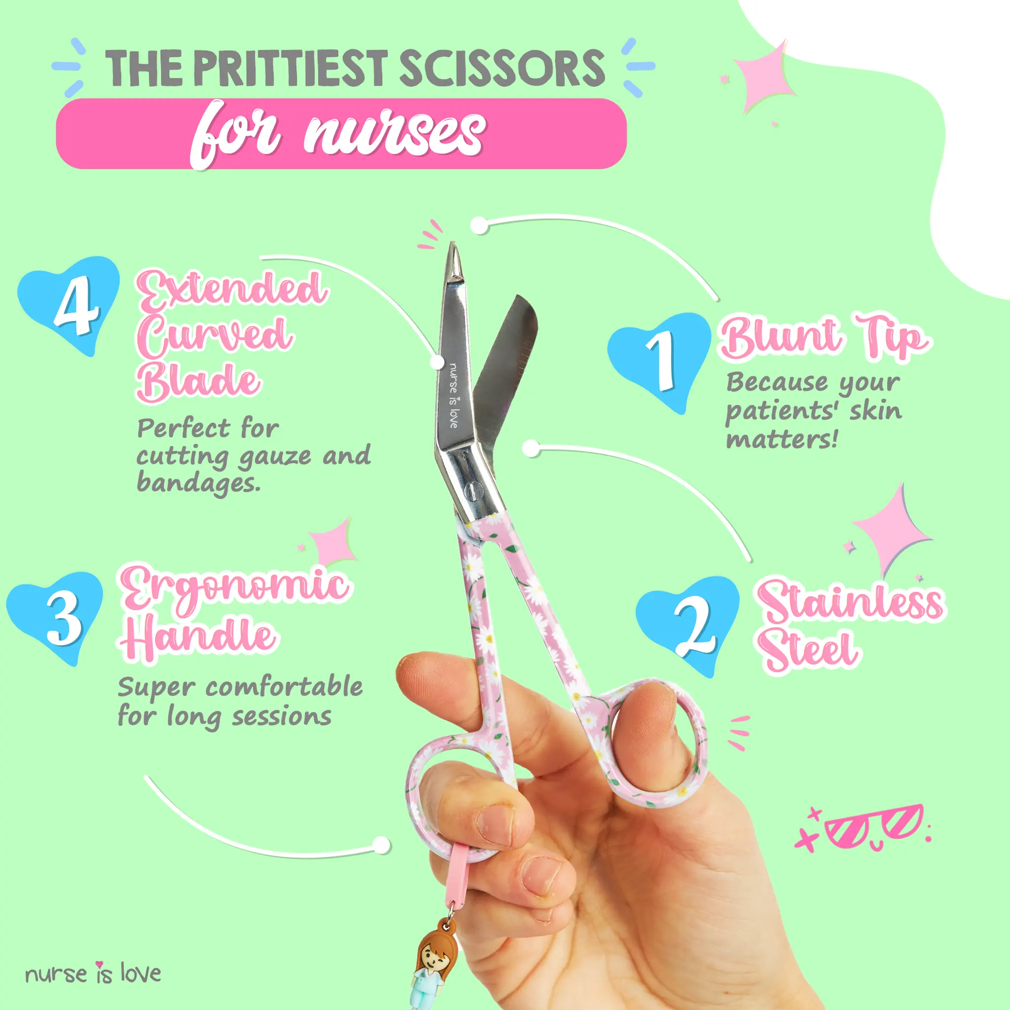 Nursing Pink Daisies Duckbill Scissors 