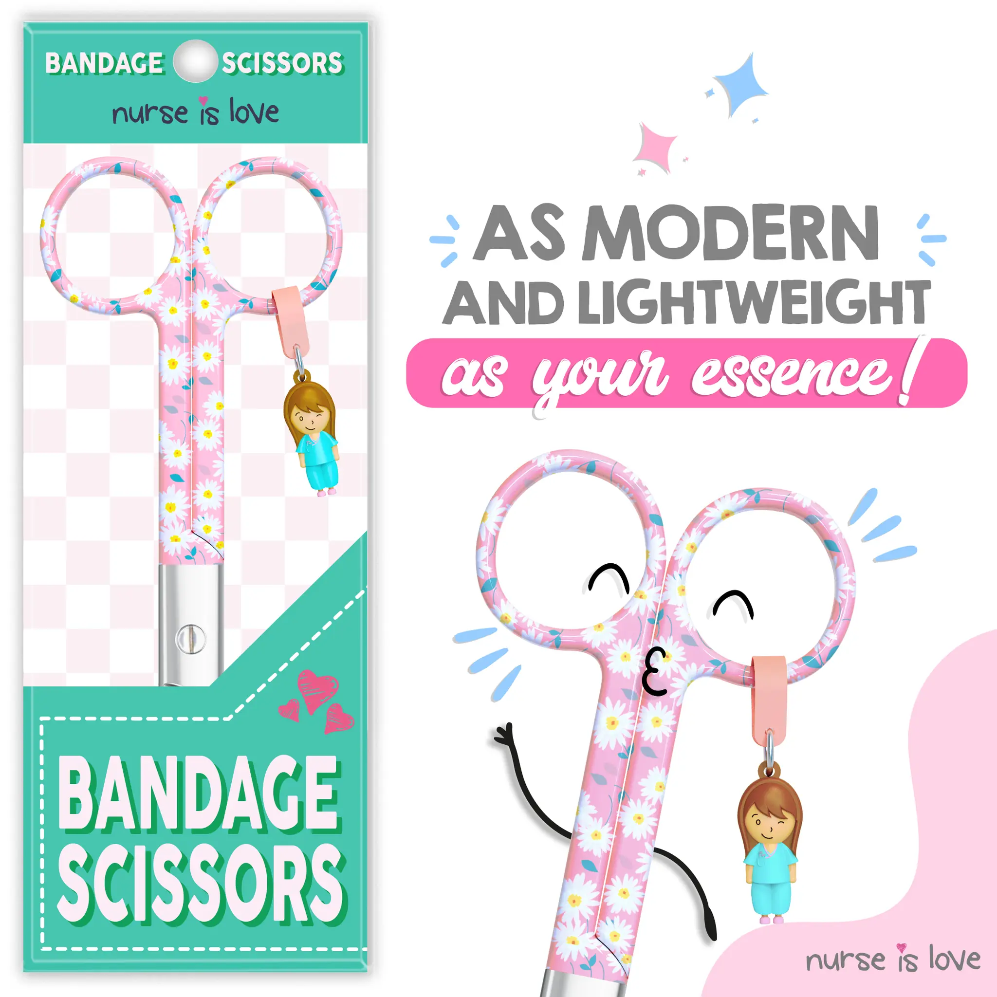 Nursing Pink Daisies Duckbill Scissors 
