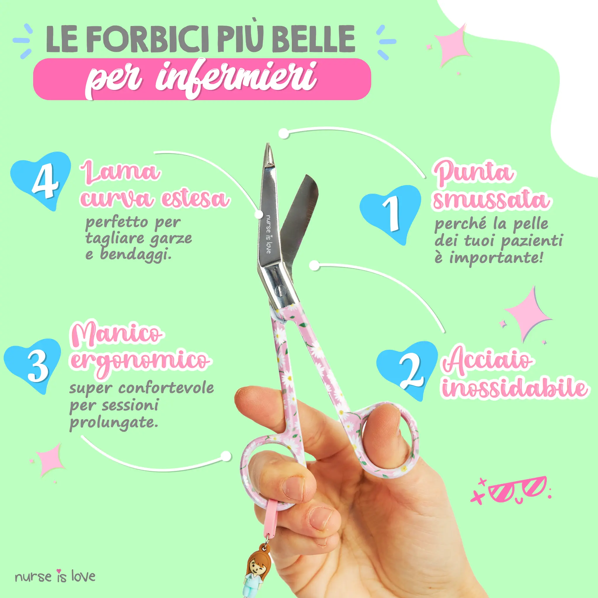 Forbici Infermieristiche Pico di Pato Margherite Fondo Rosa