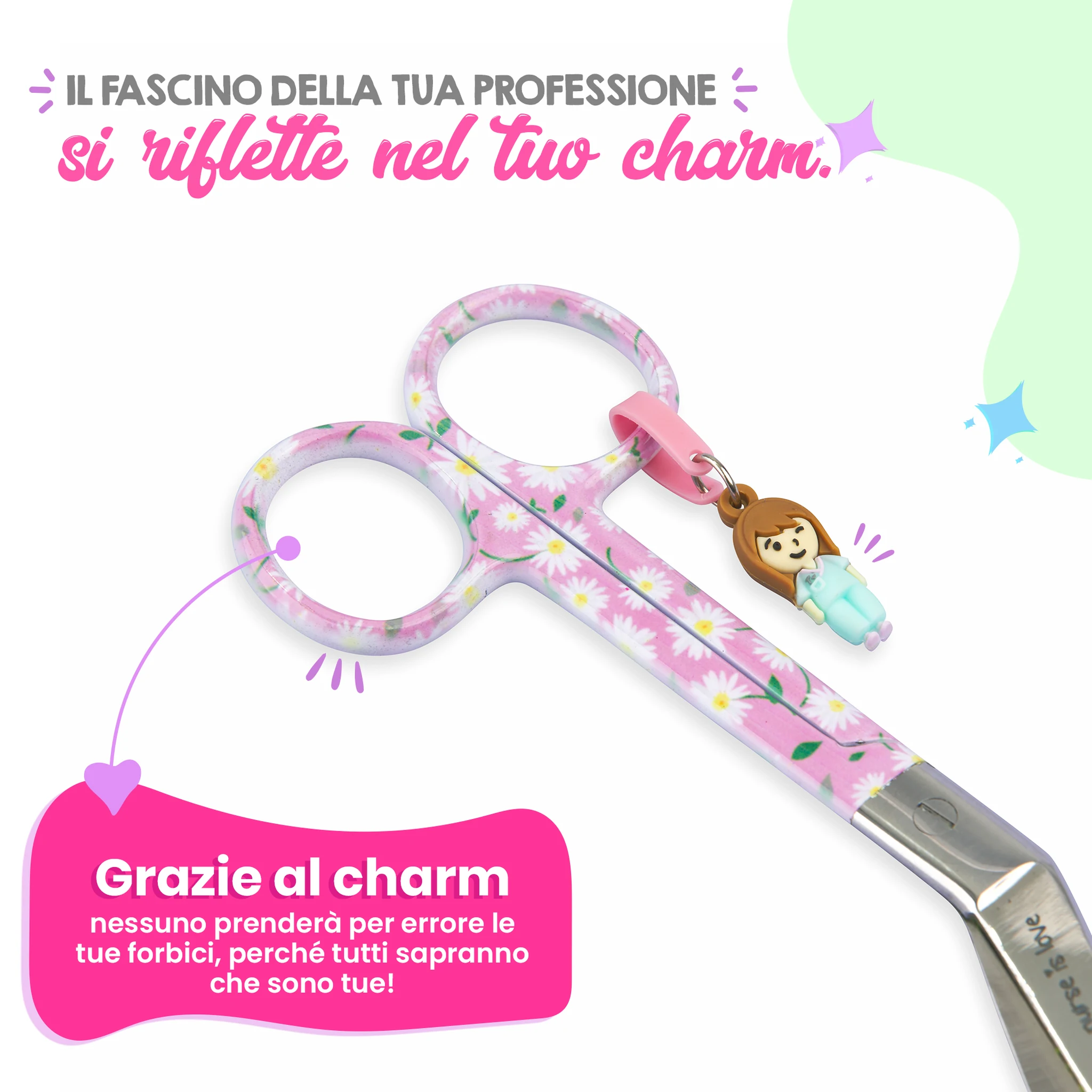 Forbici Infermieristiche Pico di Pato Margherite Fondo Rosa