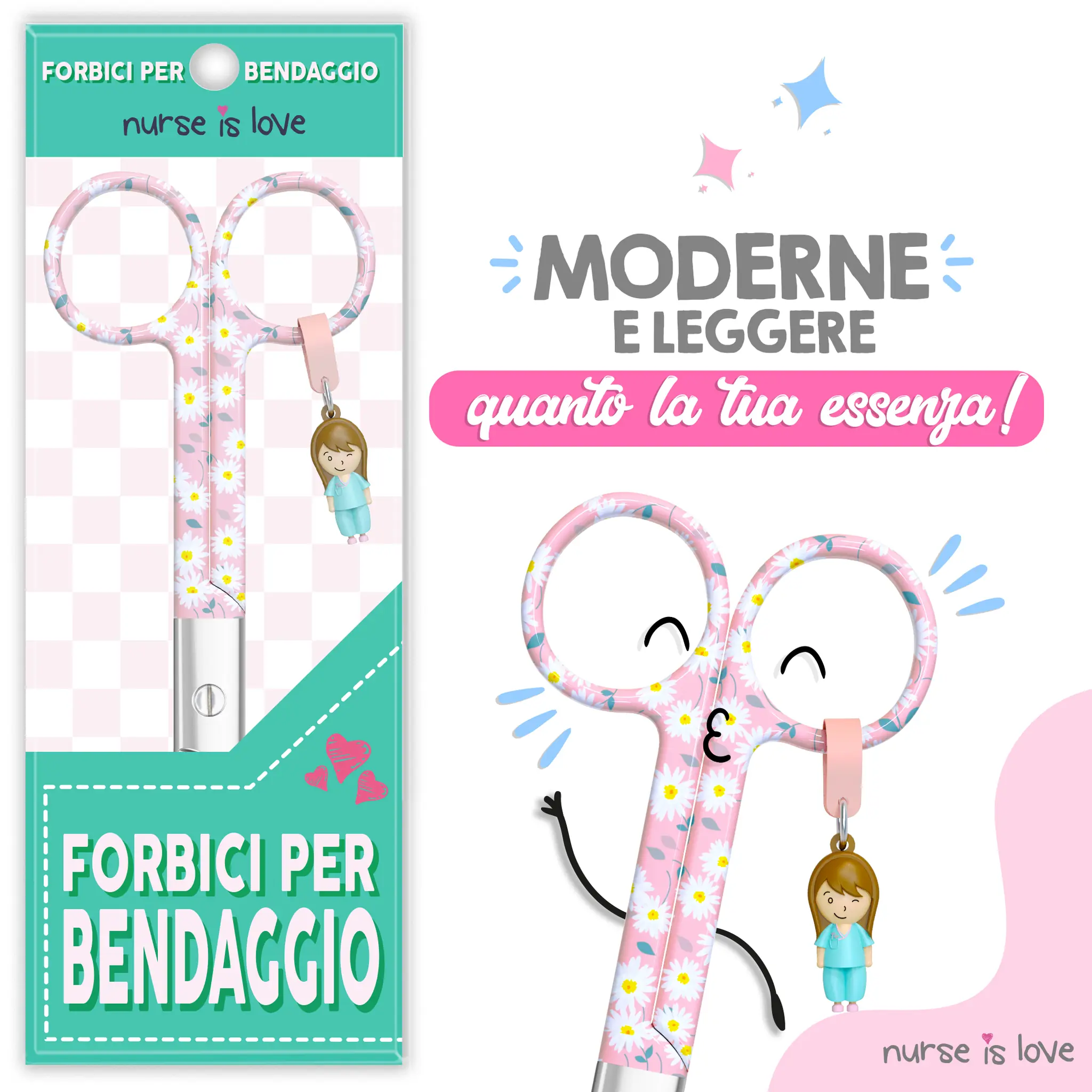 Forbici Infermieristiche Pico di Pato Margherite Fondo Rosa