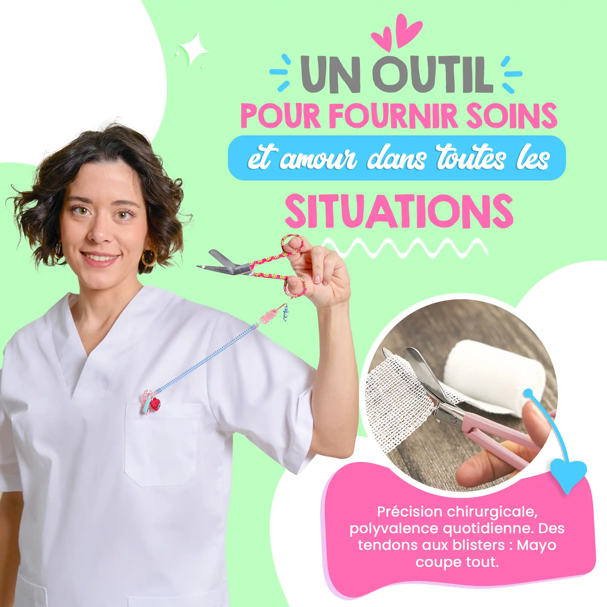 Ciseaux Infirmiers Bec de Canard Visage Sourire Rose