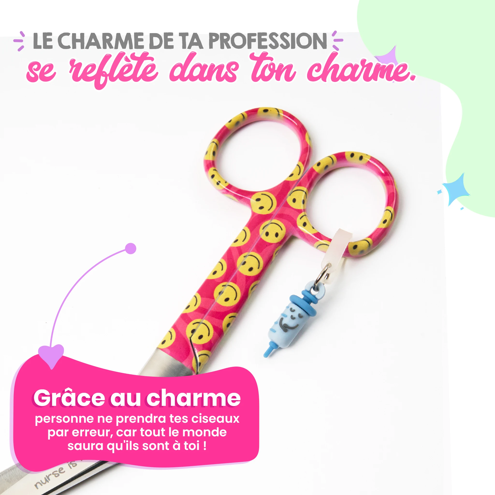Ciseaux Infirmiers Bec de Canard Visage Sourire Rose