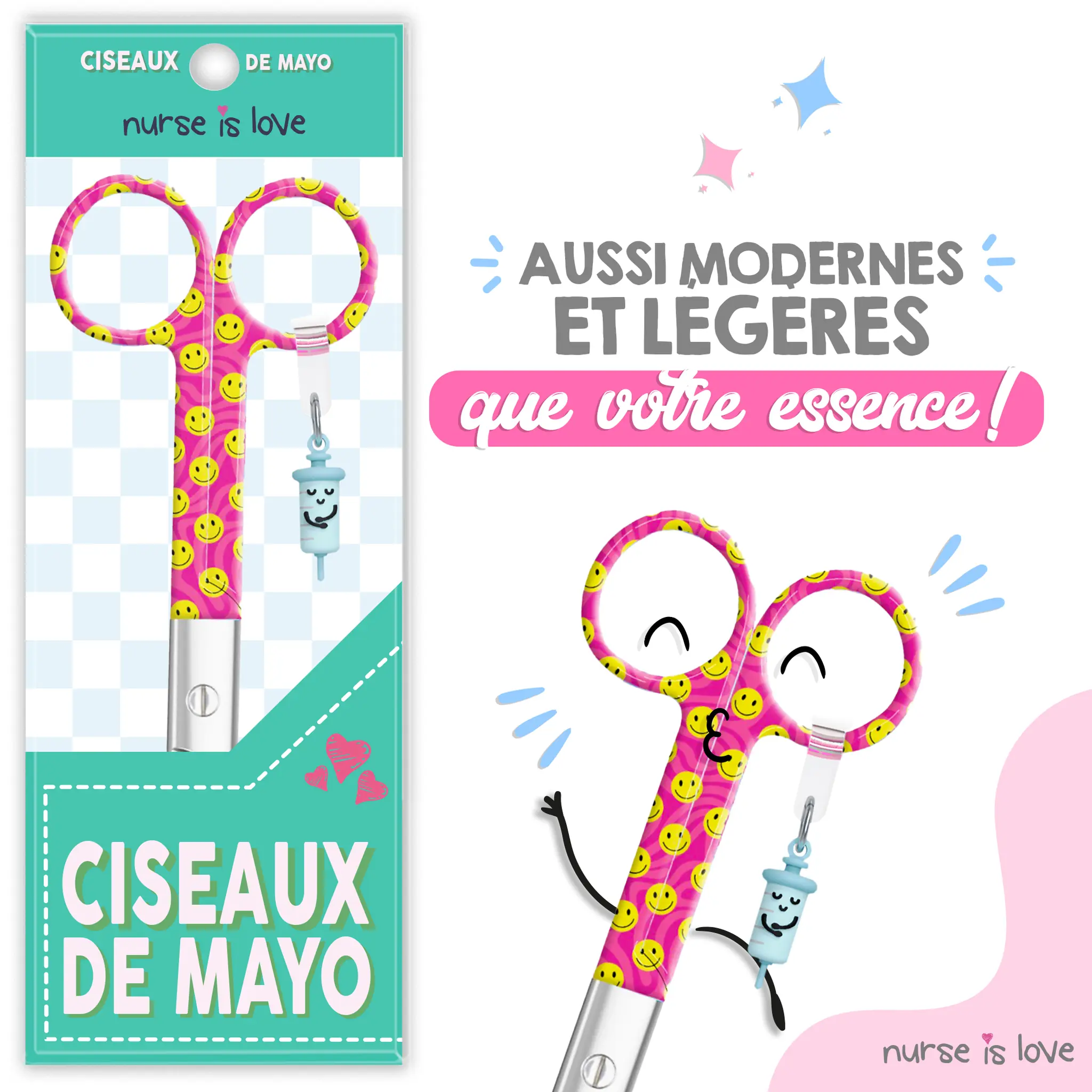 Ciseaux Infirmiers Bec de Canard Visage Sourire Rose