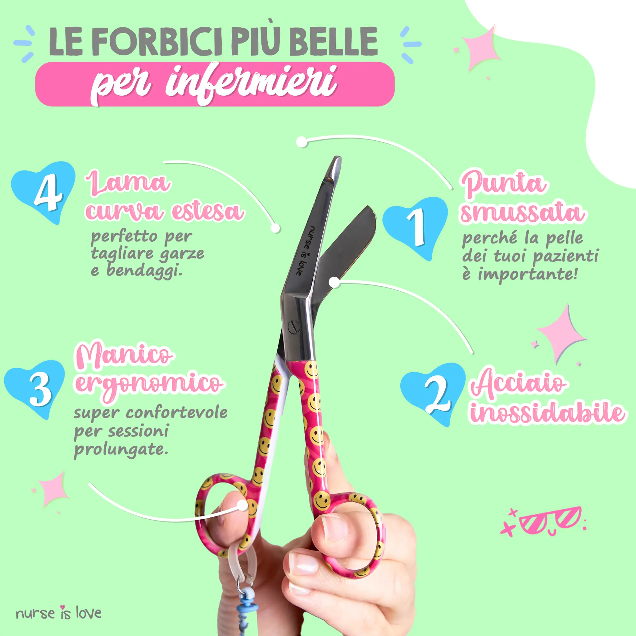 Forbici da Infermiera a Becco d’Anatra con Faccina Felice Rosa