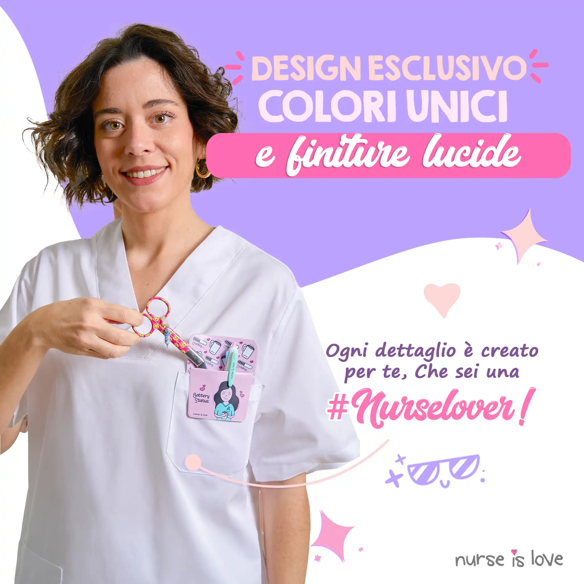Forbici da Infermiera a Becco d’Anatra con Faccina Felice Rosa