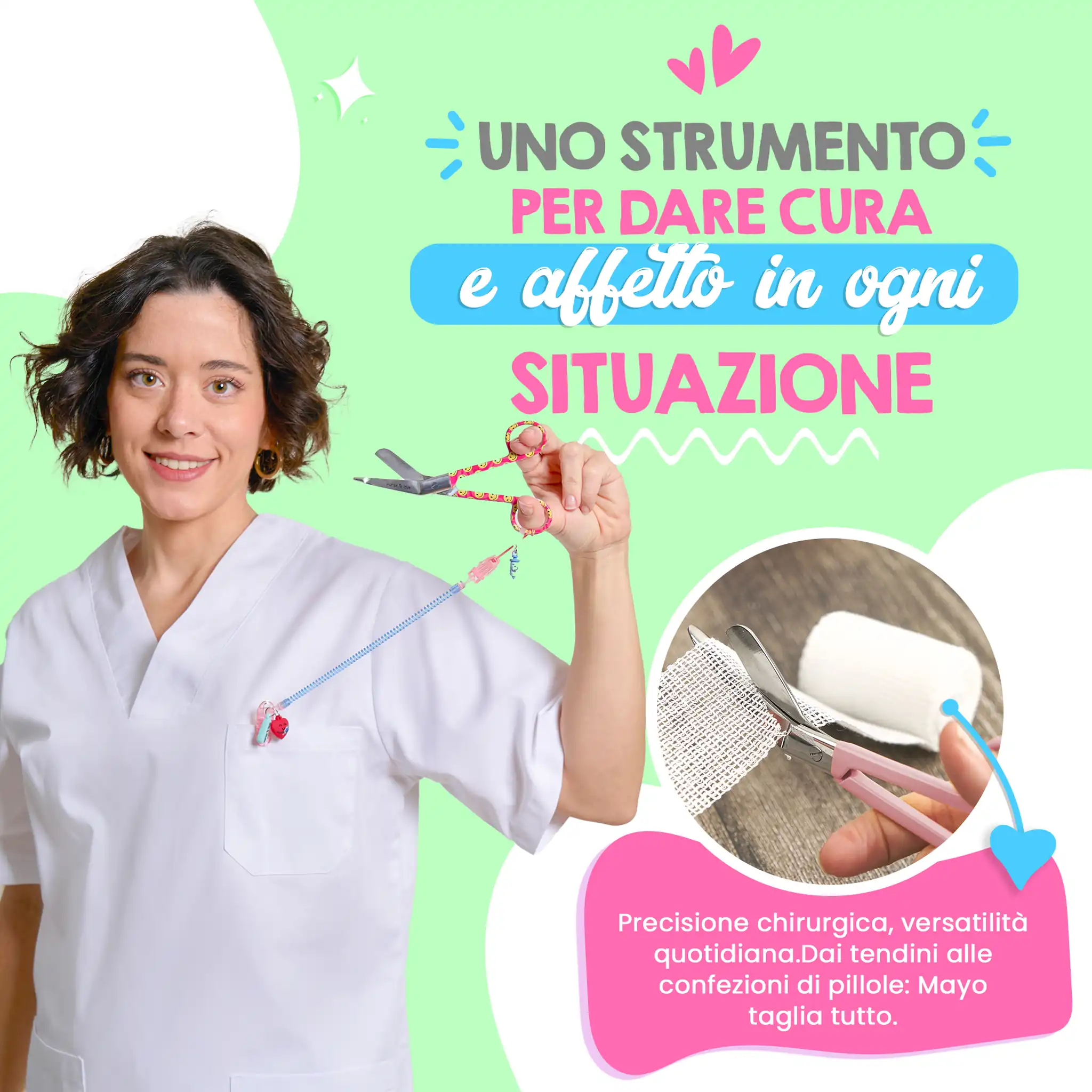 Forbici da Infermiera a Becco d’Anatra con Faccina Felice Rosa