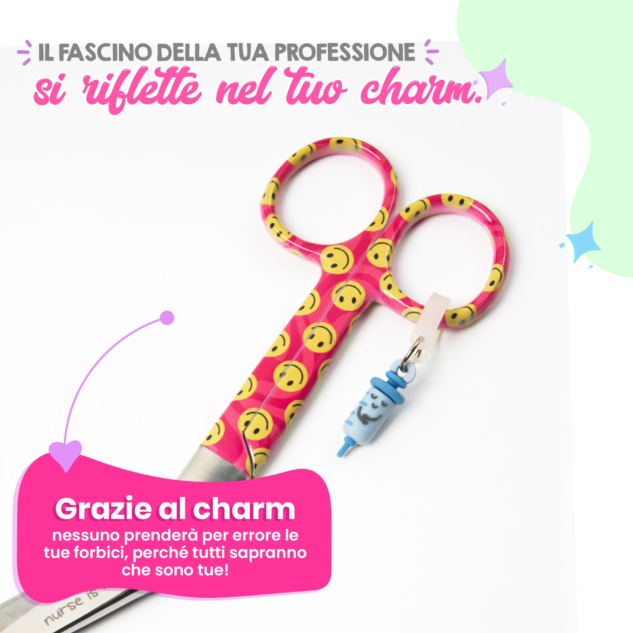 Forbici da Infermiera a Becco d’Anatra con Faccina Felice Rosa