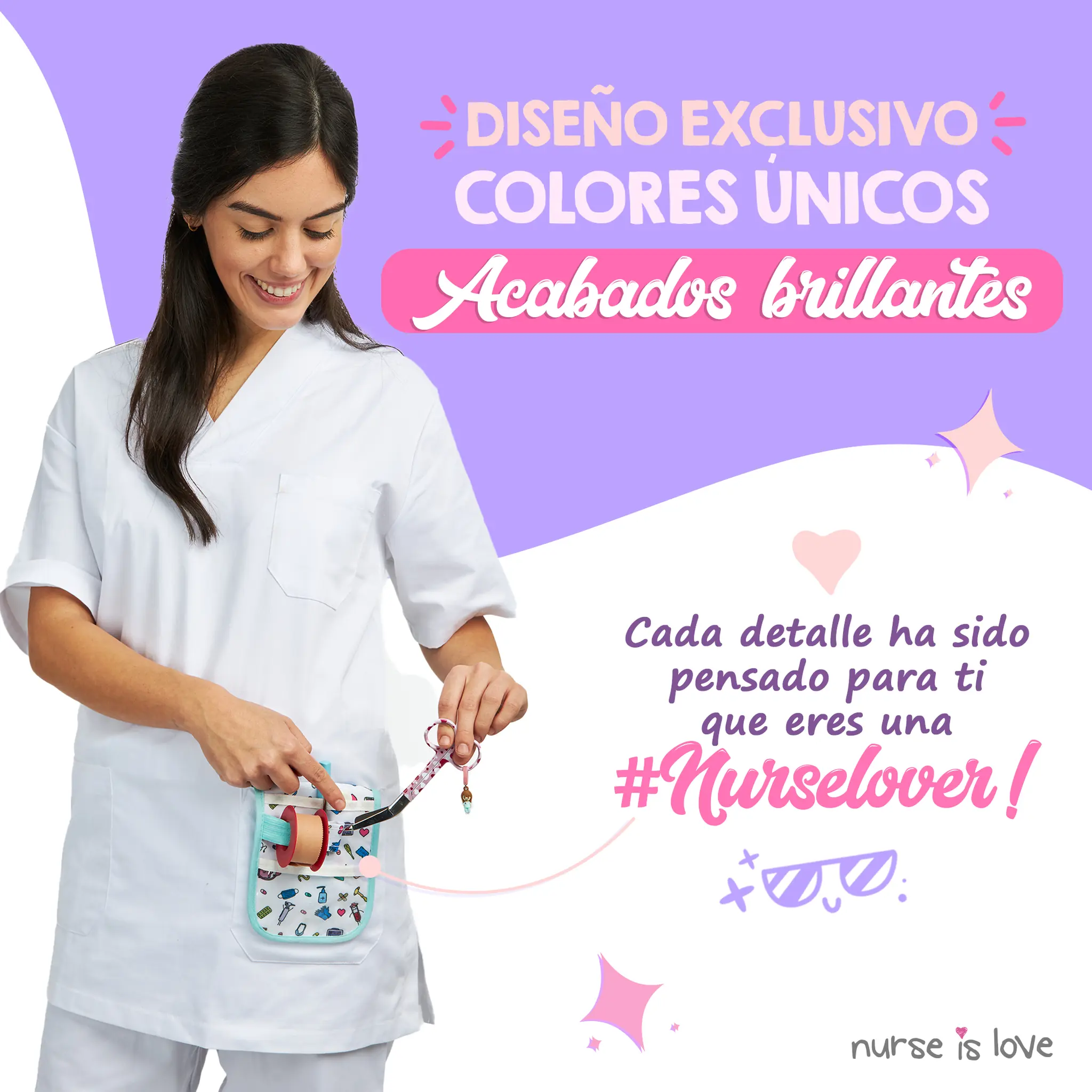 Tijeras Enfermería Pico de Pato corazones fondo rosa