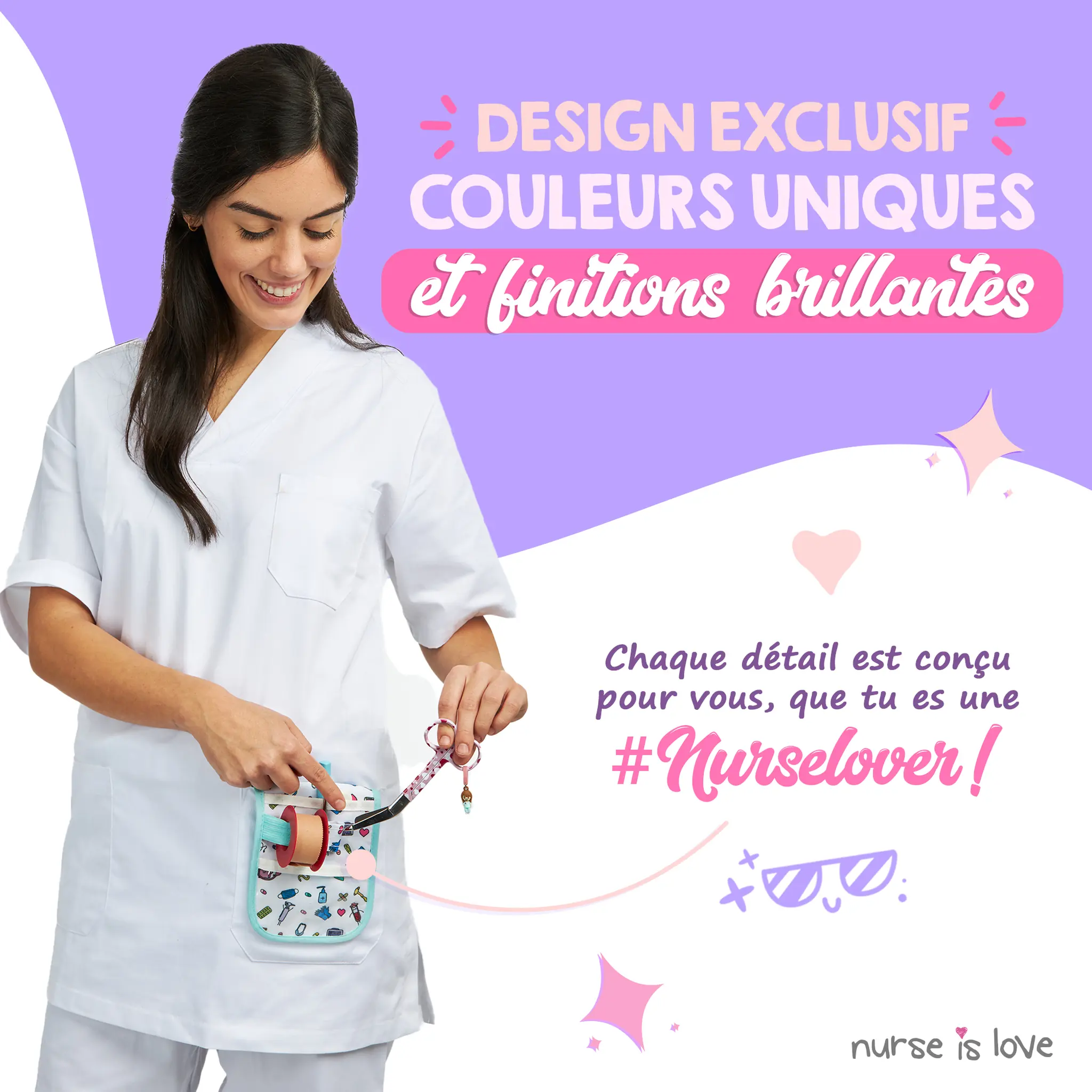 Ciseaux d’Infirmier à Bec de Canard Cœurs fond rose
