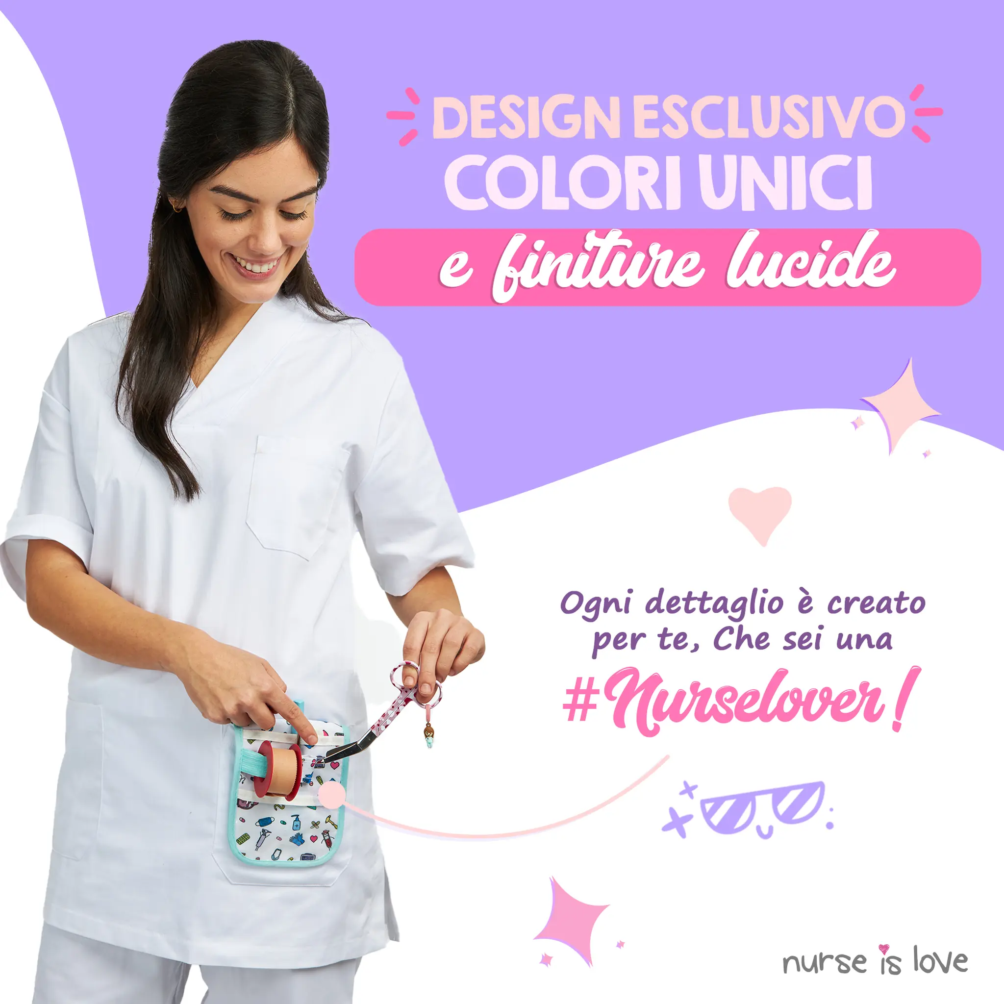 Forbici Infermieristiche Pico di Pato Cuori Fondo Rosa