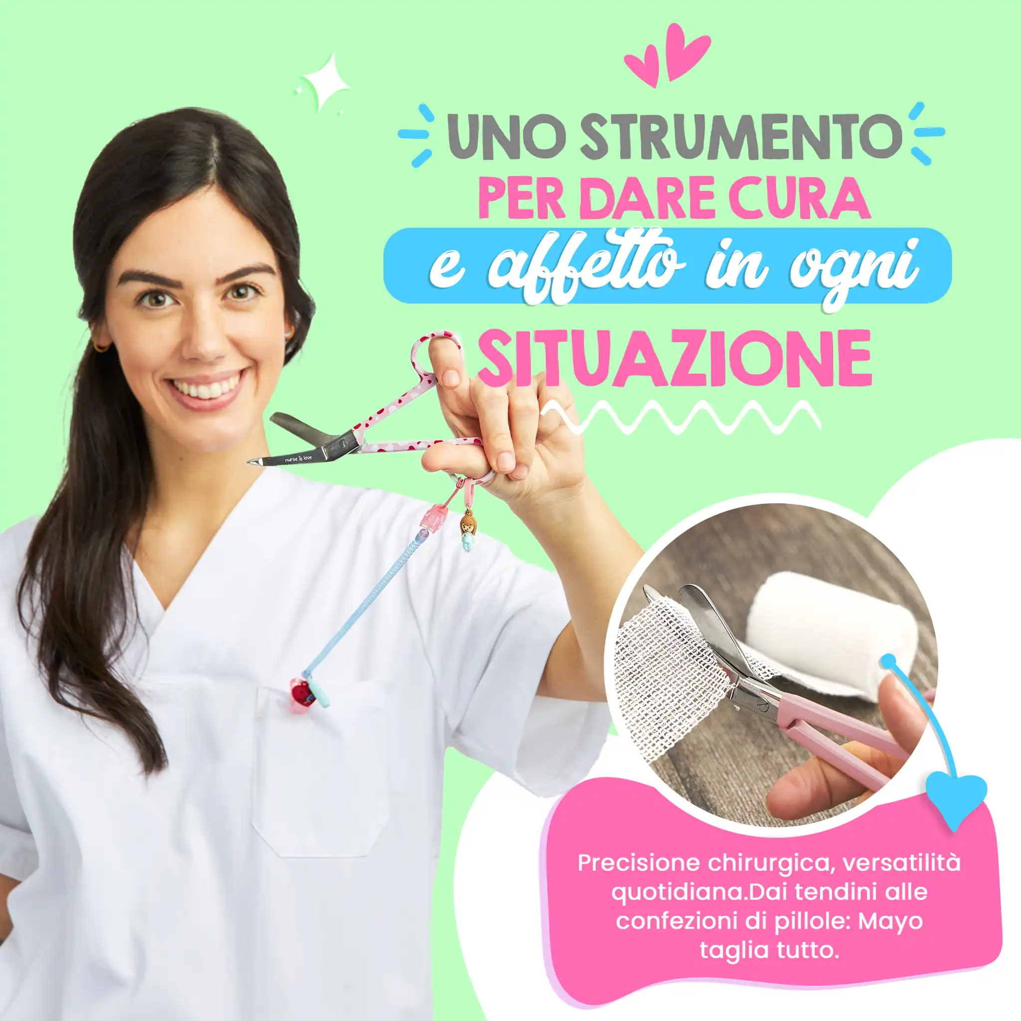 Forbici Infermieristiche Pico di Pato Cuori Fondo Rosa