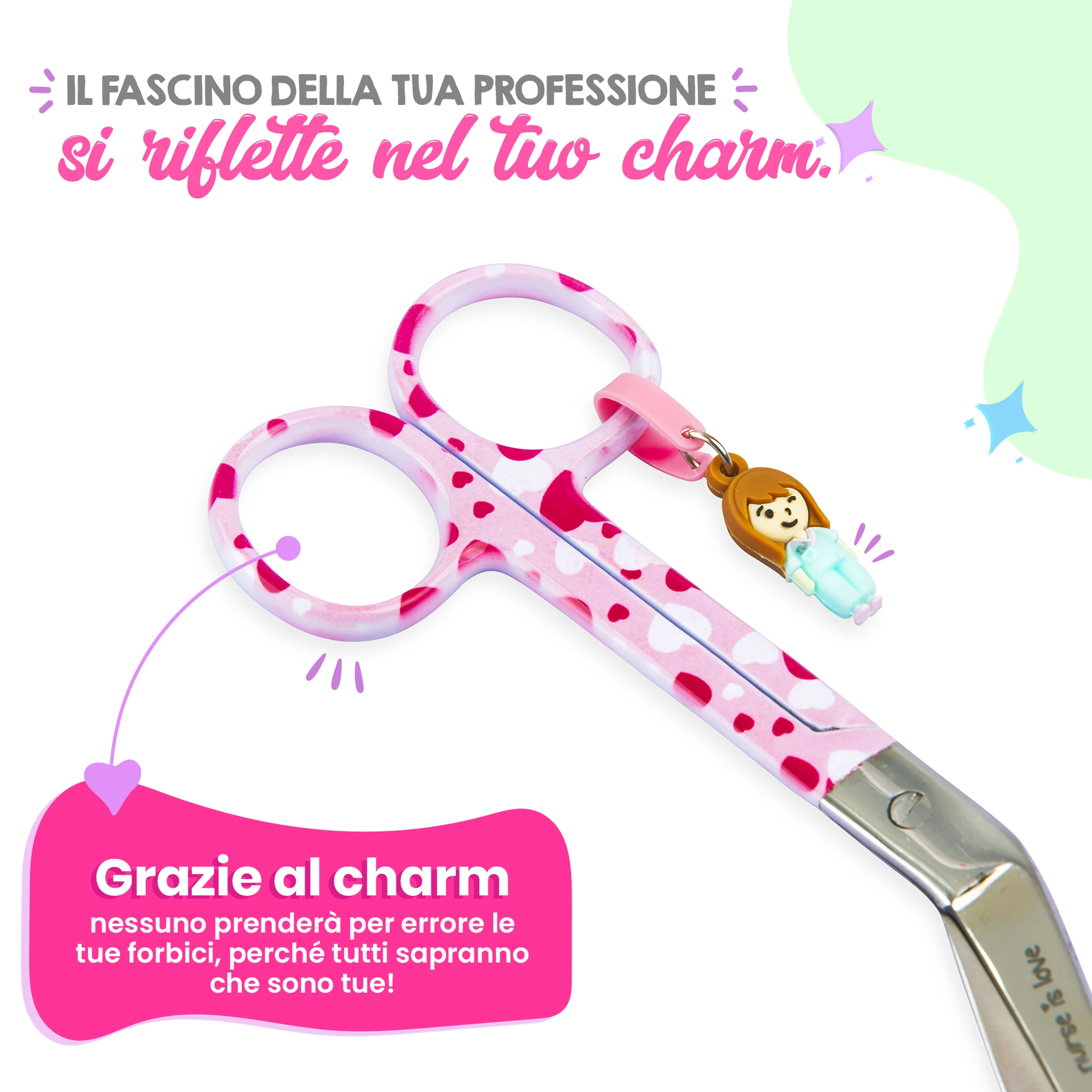 Forbici Infermieristiche Pico di Pato Cuori Fondo Rosa
