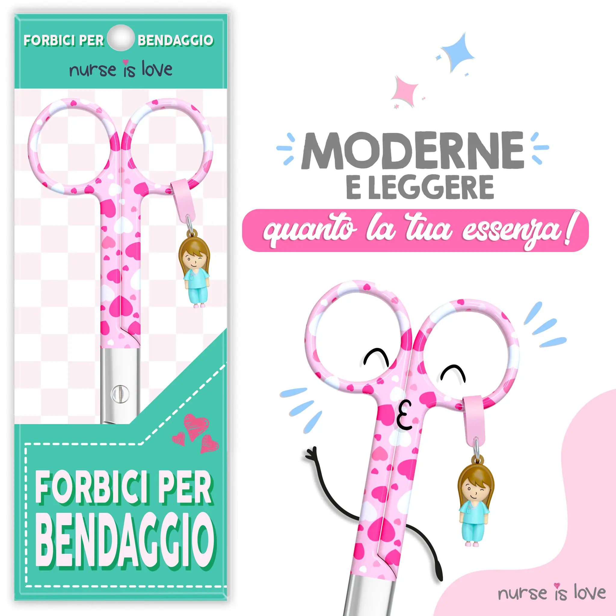 Forbici Infermieristiche Pico di Pato Cuori Fondo Rosa