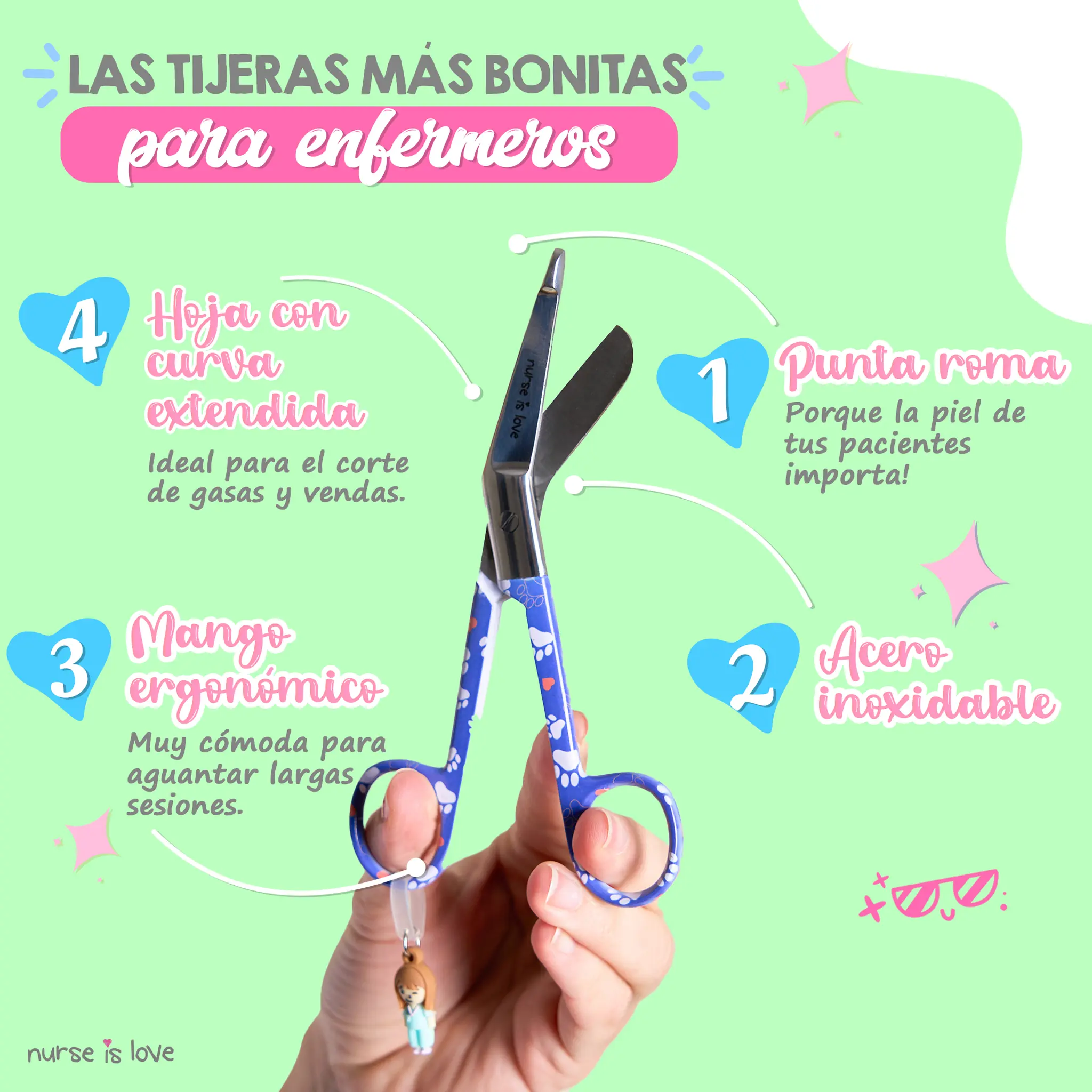 Tijeras Enfermería Pico de Pato Huellas de Perro Azul