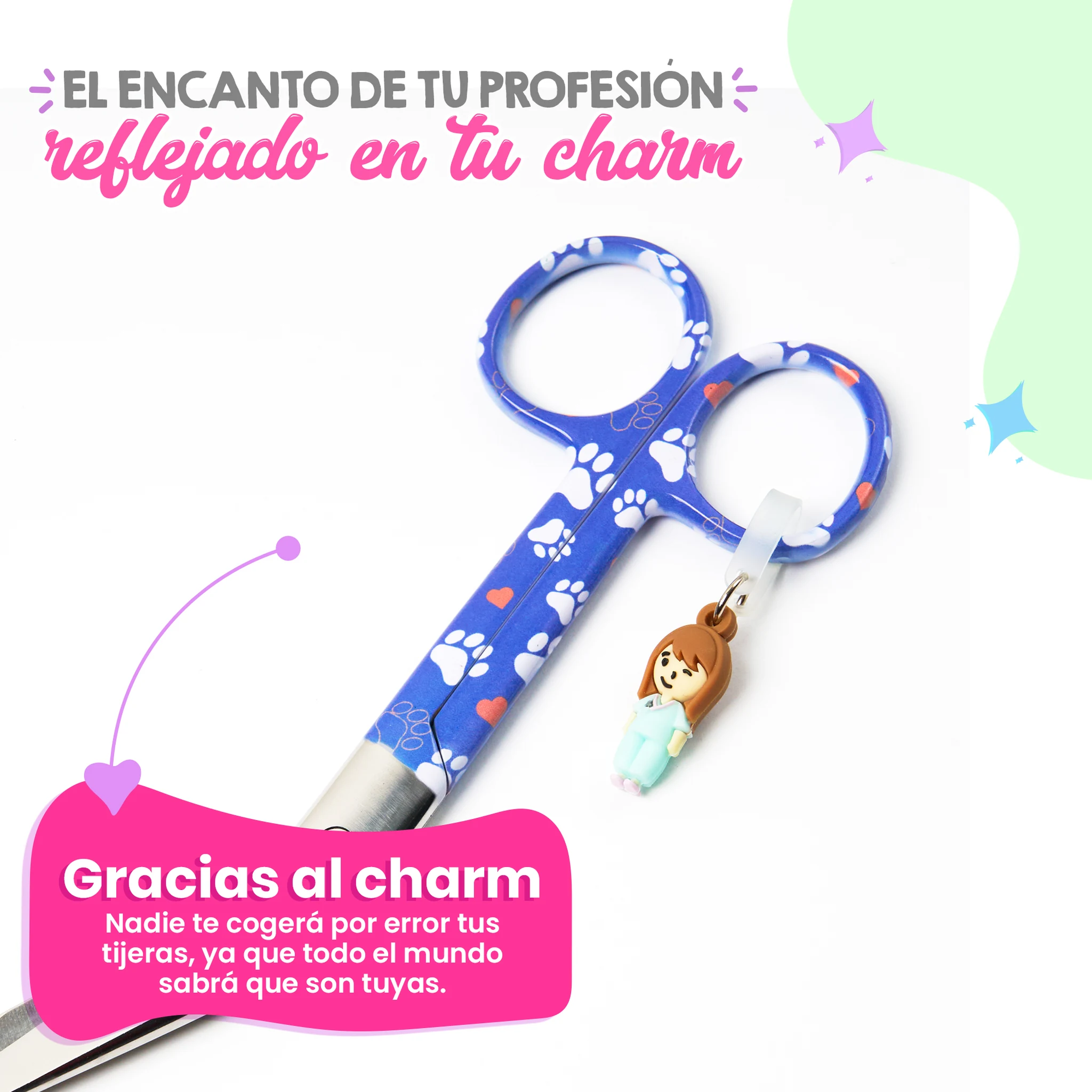 Tijeras Enfermería Pico de Pato Huellas de Perro Azul