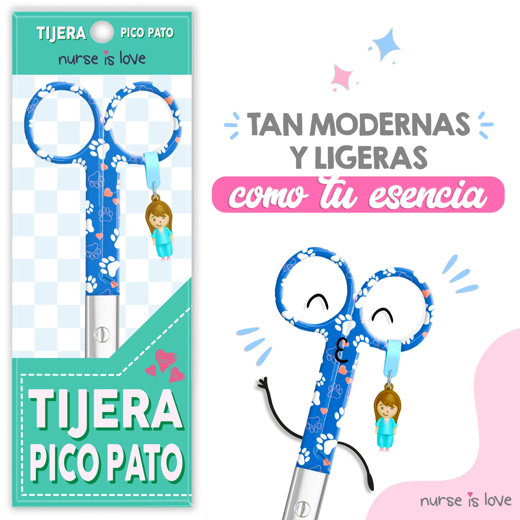 Tijeras Enfermería Pico de Pato Huellas de Perro Azul