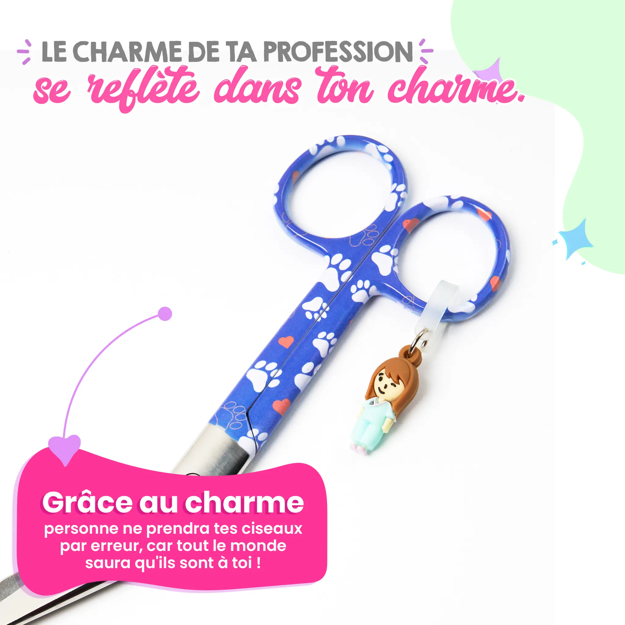 Ciseaux Infirmiers Bec de Canard Empreintes de Chien Bleues
