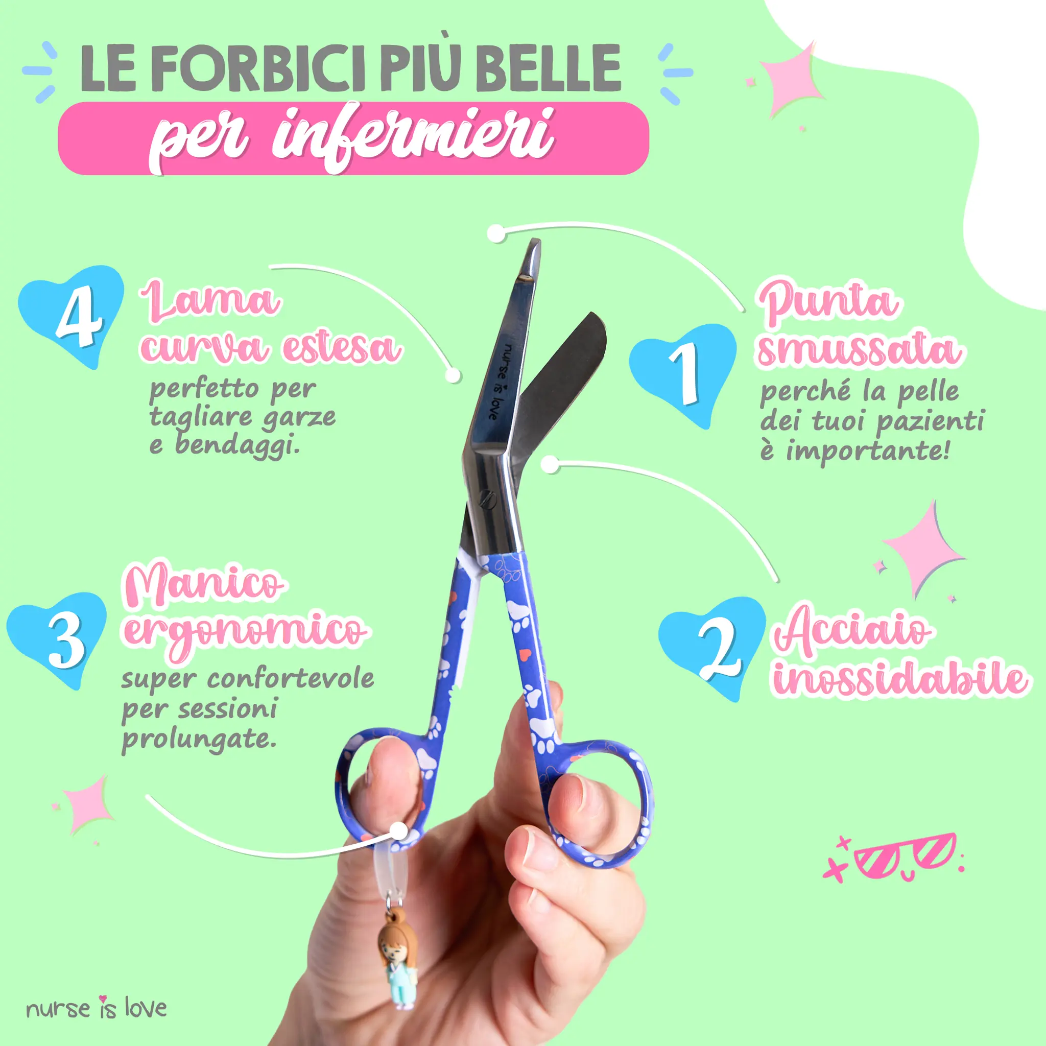 Forbici da Infermieristica a Becco d’Anatra con Impronte di Cane Blu