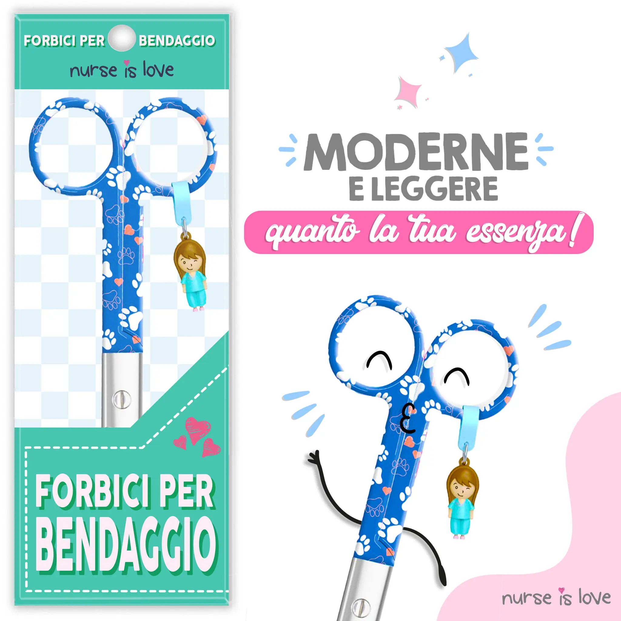 Forbici da Infermieristica a Becco d’Anatra con Impronte di Cane Blu