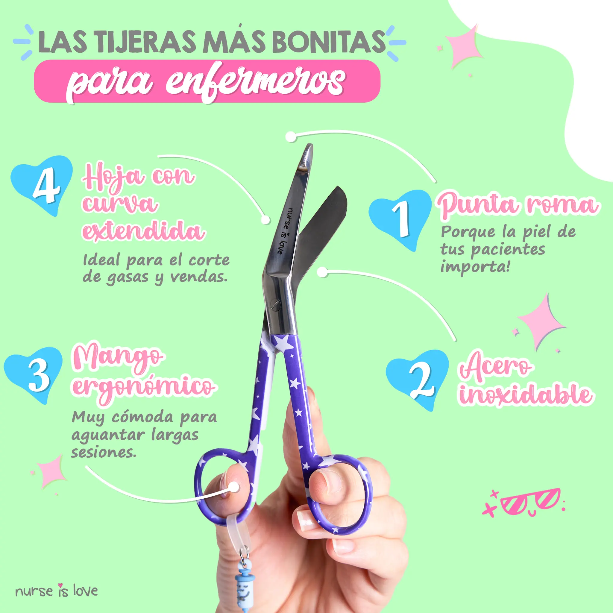 Tijeras Enfermería Pico de Pato Estrellas Azul