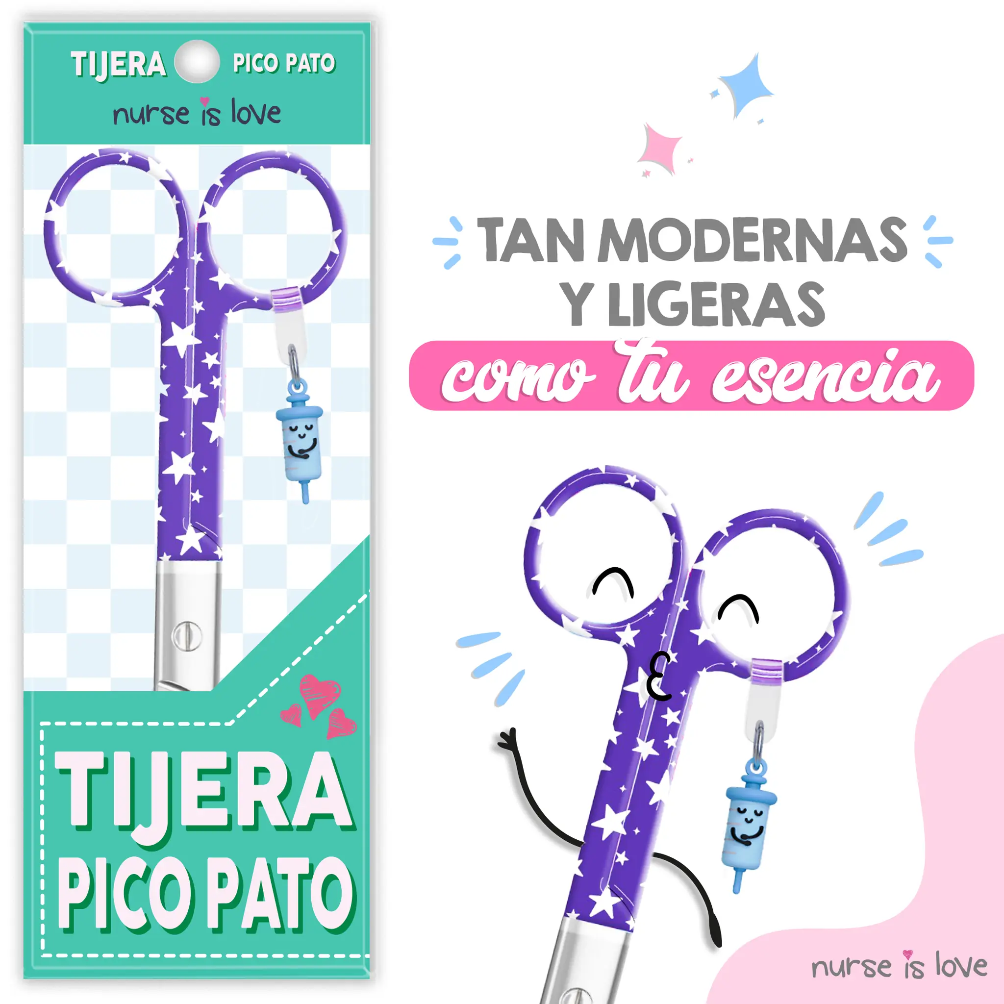 Tijeras Enfermería Pico de Pato Estrellas Azul