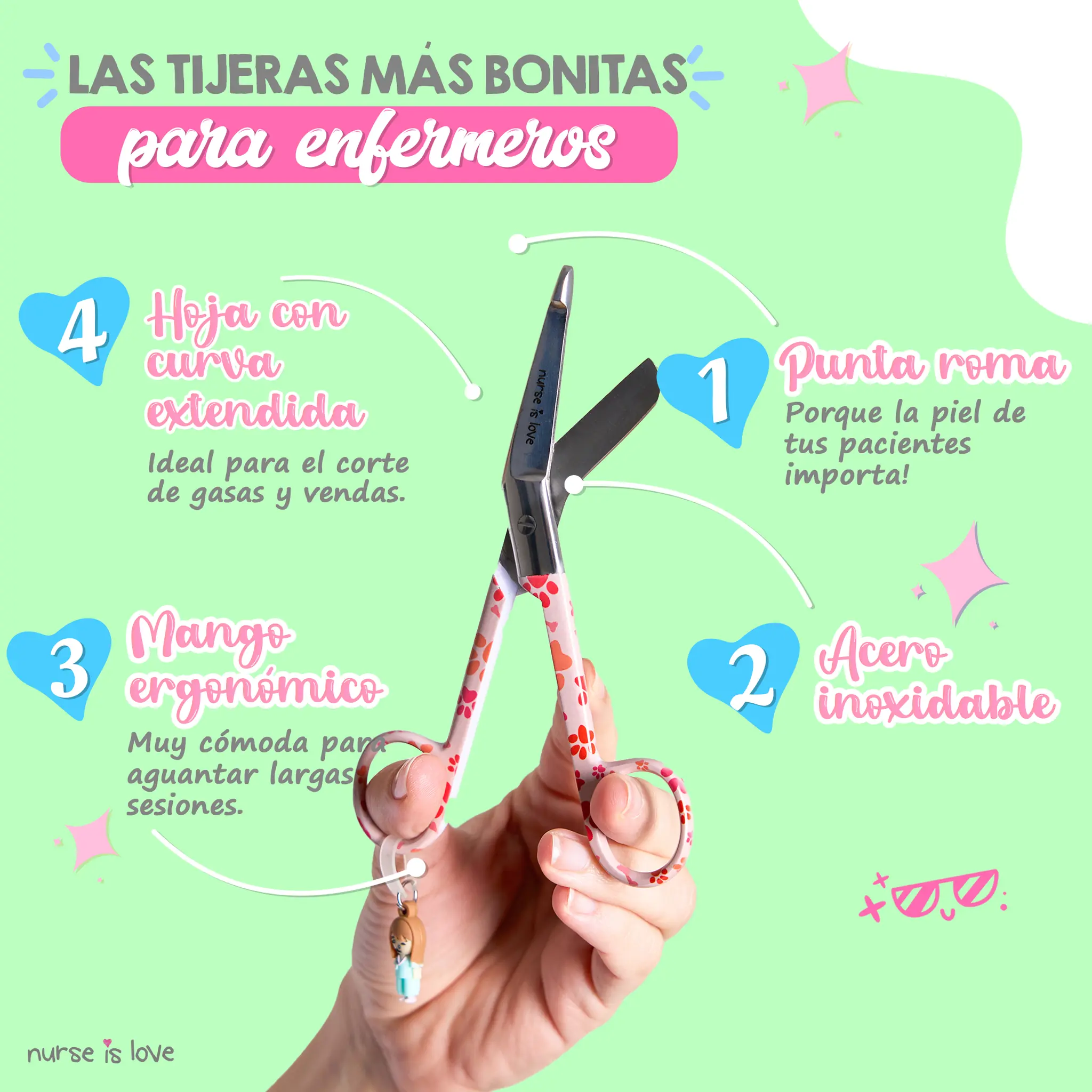Tijeras Enfermería Pico de Pato Huellas de Perro Anaranjado