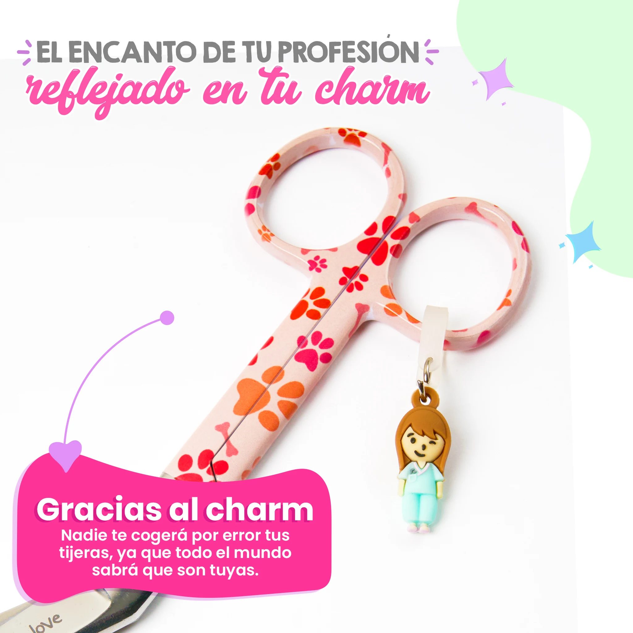 Tijeras Enfermería Pico de Pato Huellas de Perro Anaranjado